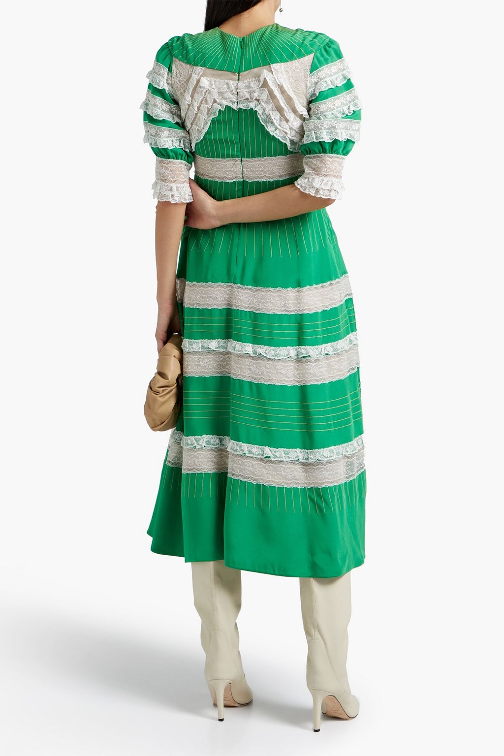 VALENTINO GARAVANI ラッフル付き チュール&ベルベットパネル シルクツイル ワンピース