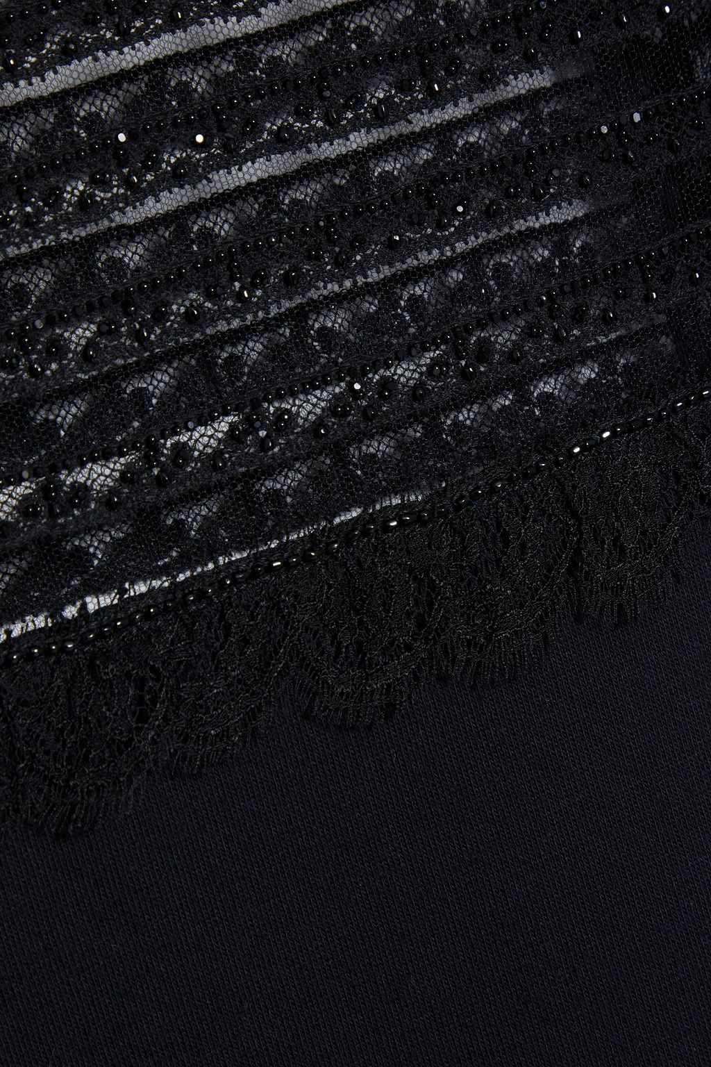 VALENTINO GARAVANI Bead-embellished chantilly lace-paneled French cotton terry-blend sweater