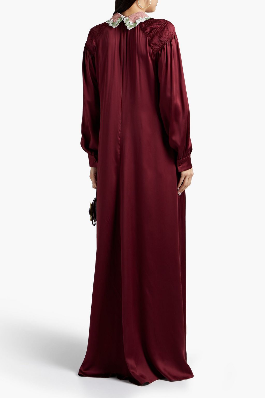 VALENTINO GARAVANI Tie-neck smocked silk-satin maxi dress