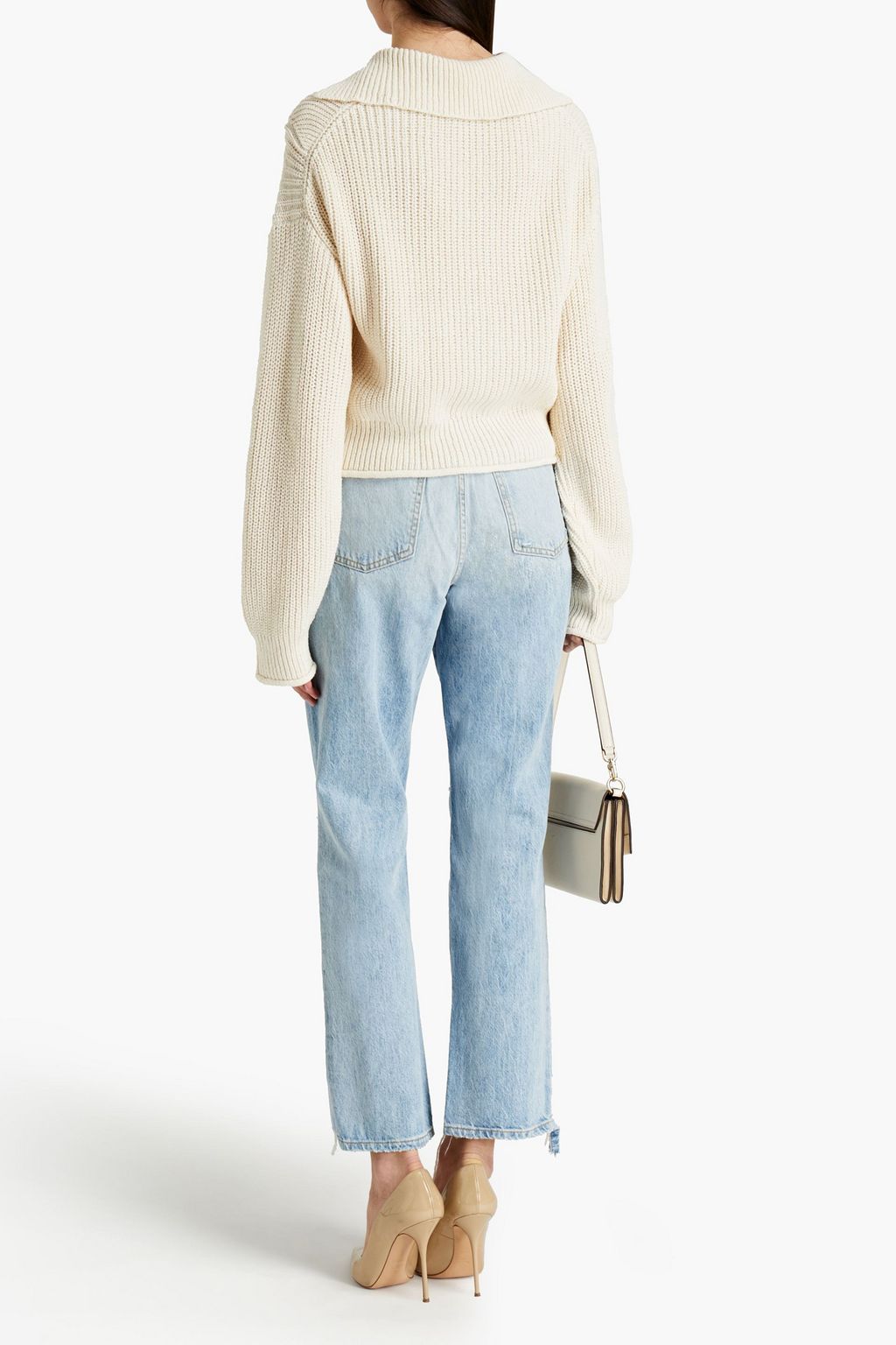 SIMKHAI Distressed high-rise slim-leg jeans