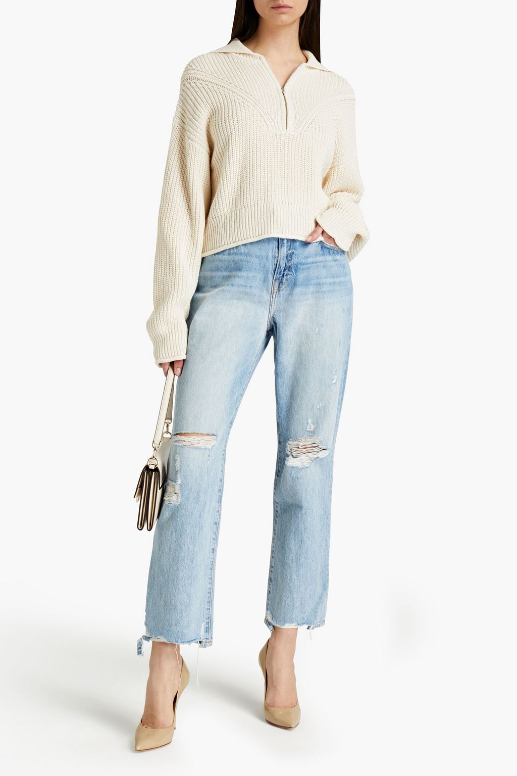 SIMKHAI Distressed high-rise slim-leg jeans