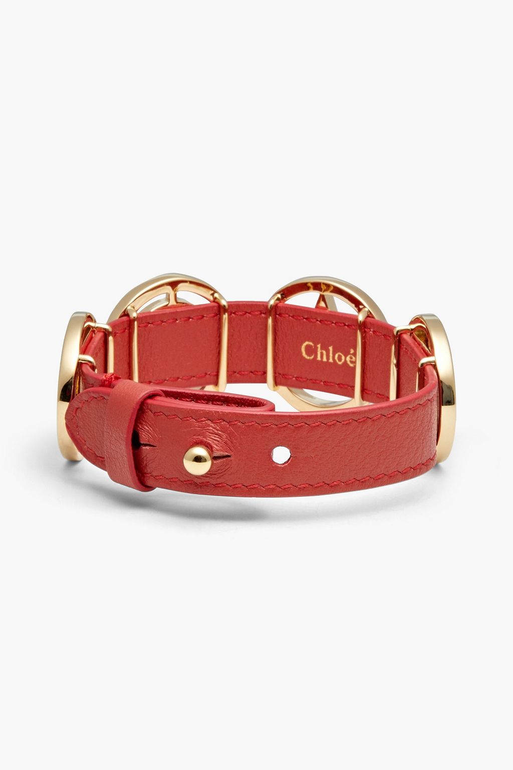 CHLOÉ Gold-tone and textured-leather bracelet