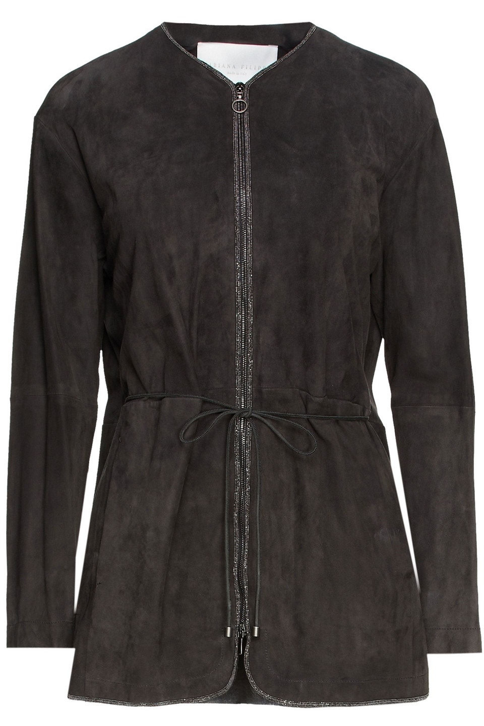 Fabiana Filippi Woman Bead-embellished Suede Jacket Charcoal Size 42
