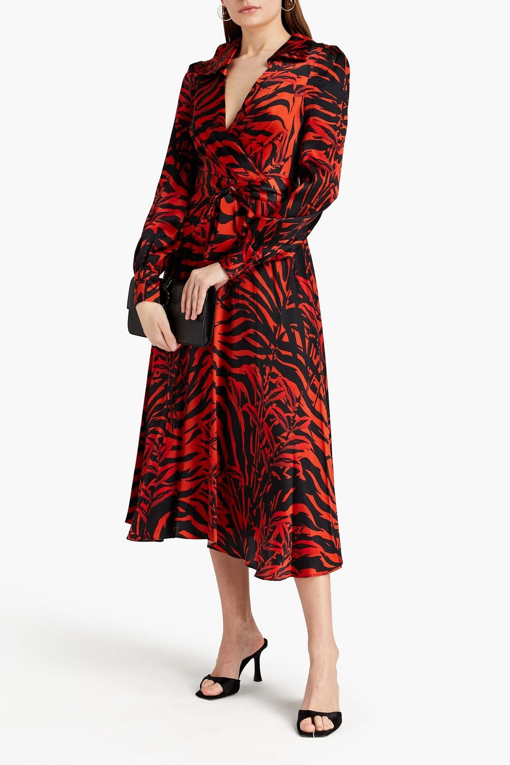 BORGO DE NOR Nilla wrap-effect tiger-print silk-satin crepe midi dress