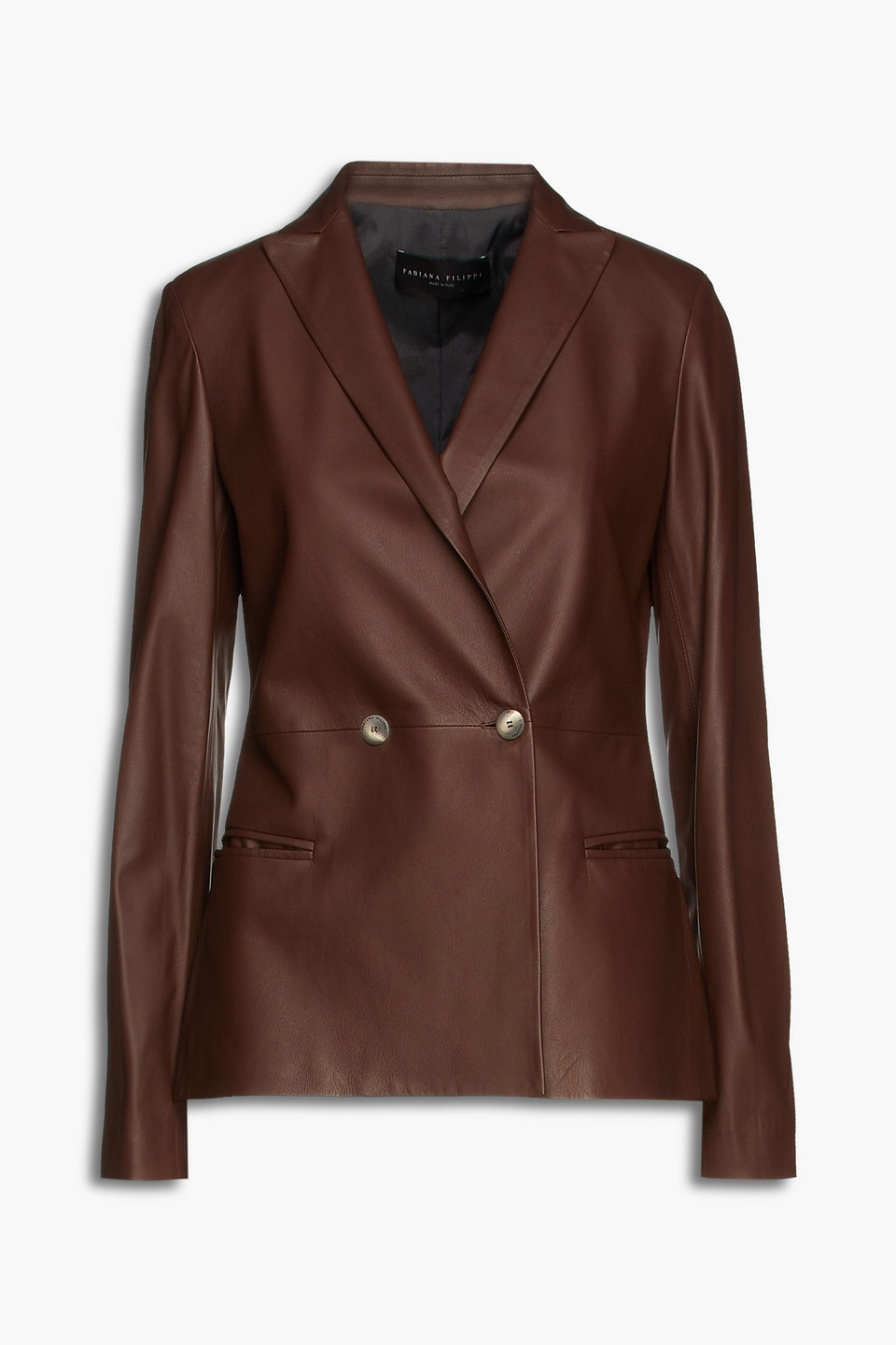 Fabiana Filippi Woman Double-breasted Leather Blazer Brown Size 38