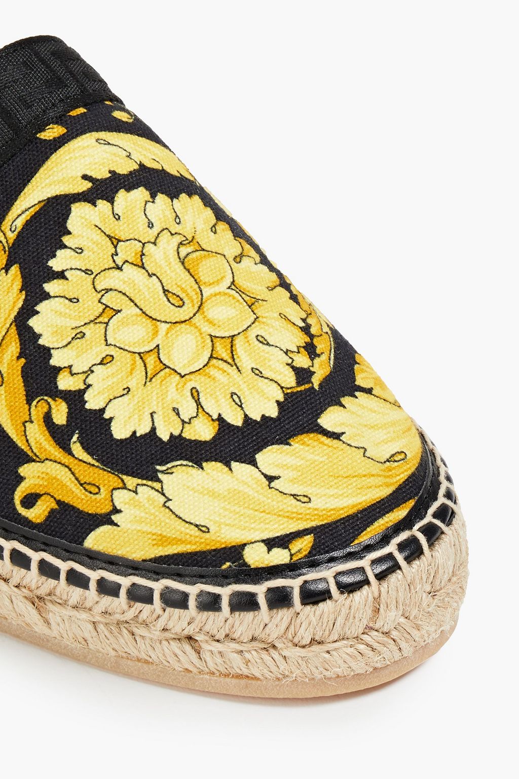 VERSACE Leather-trimmed printed canvas espadrilles