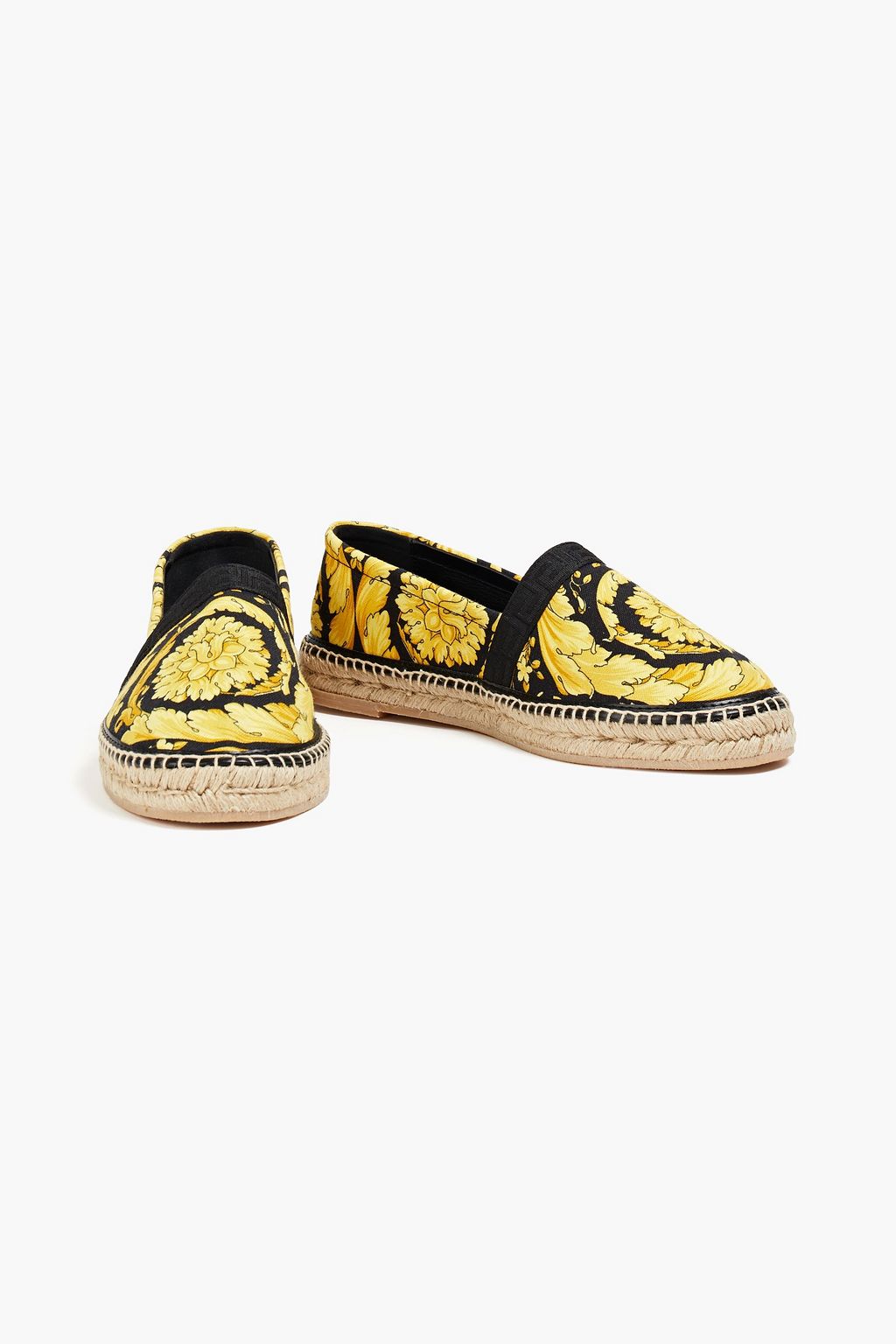 VERSACE Leather-trimmed printed canvas espadrilles