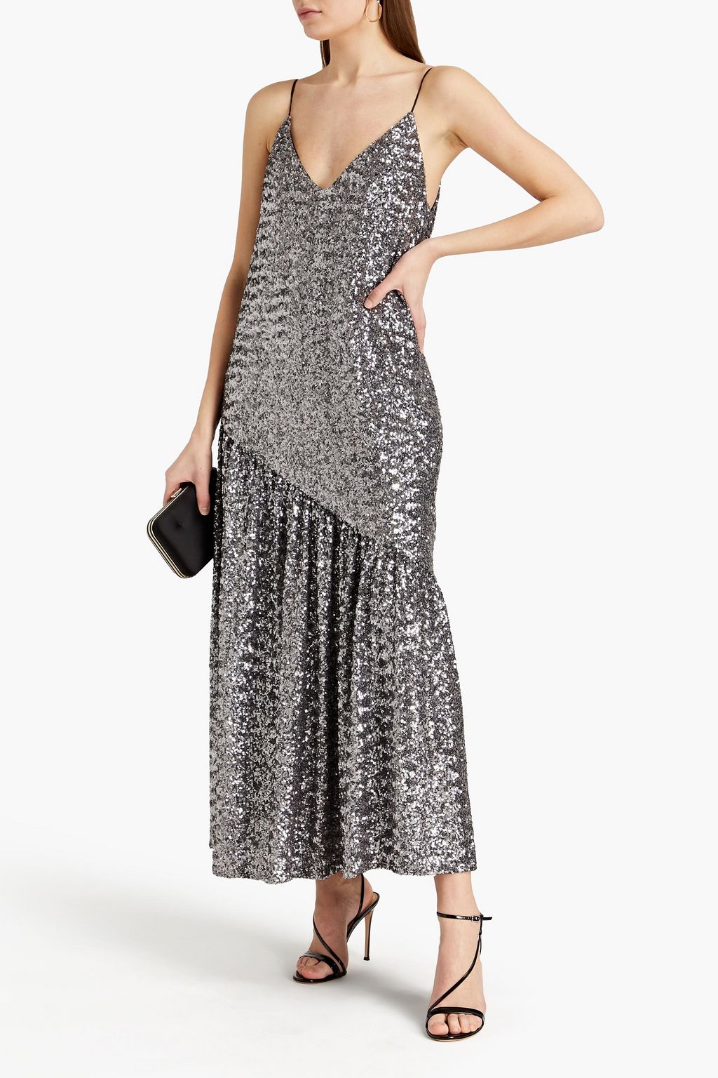 BORGO DE NOR Joana gathered sequined-jersey midi dress