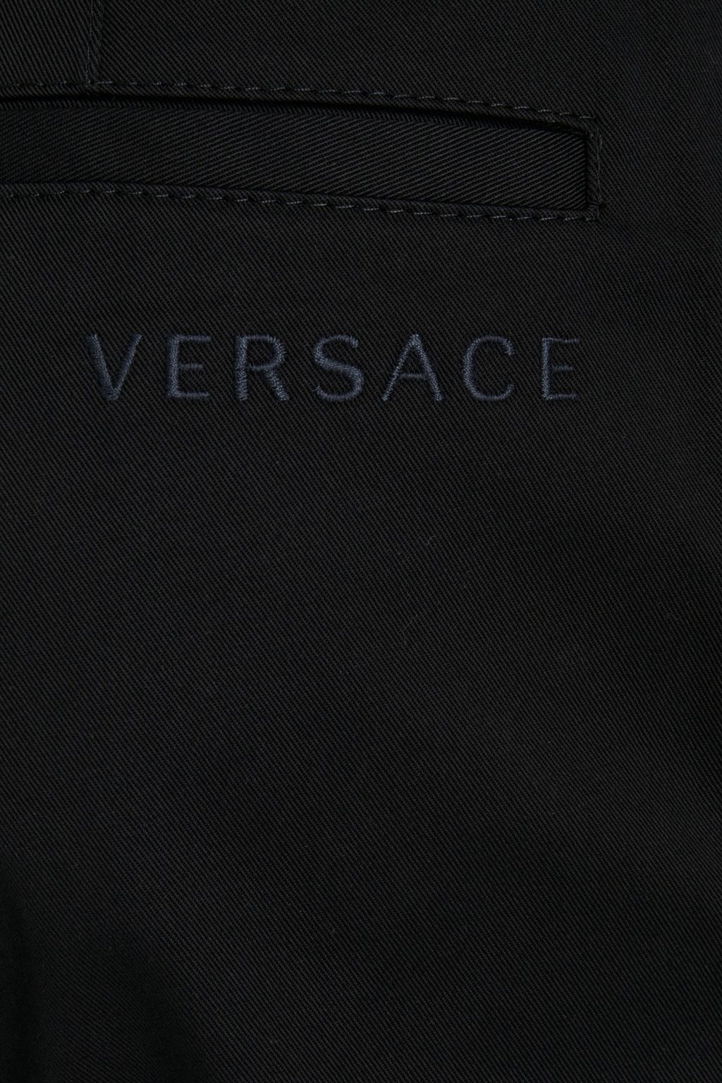 VERSACE Logo-embroidered stretch-cotton twill chinos