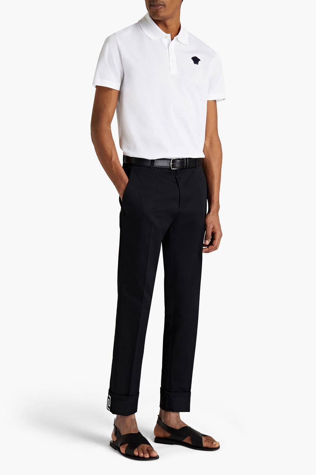 VERSACE Logo-embroidered stretch-cotton twill chinos