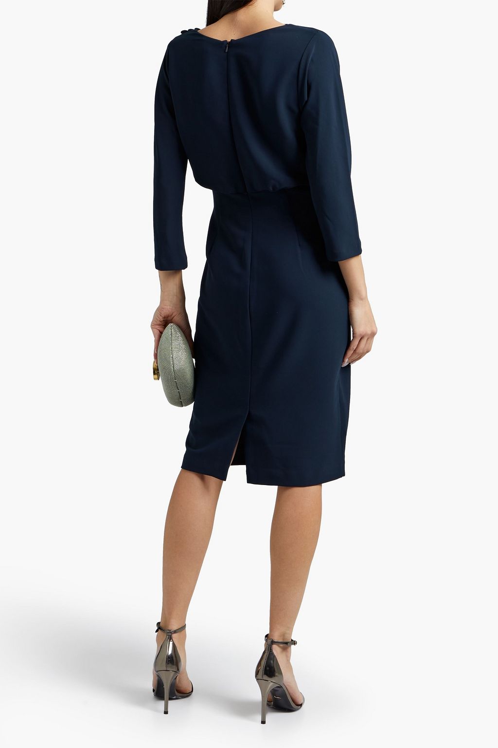 BADGLEY MISCHKA Button-embellished draped crepe dress