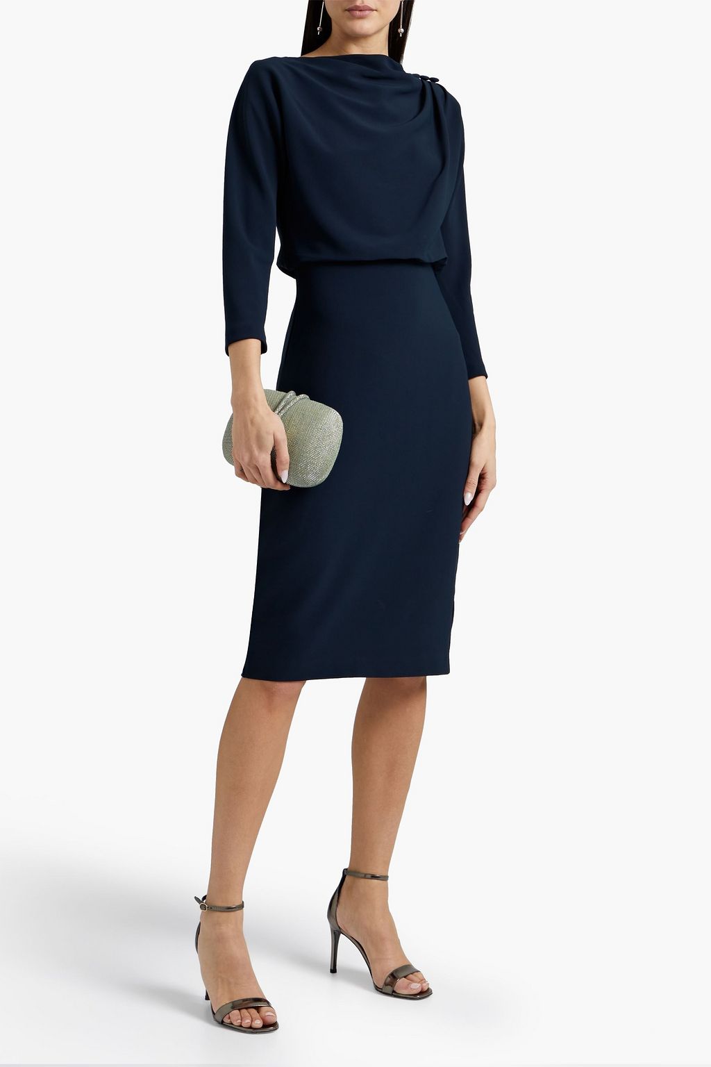 BADGLEY MISCHKA Button-embellished draped crepe dress