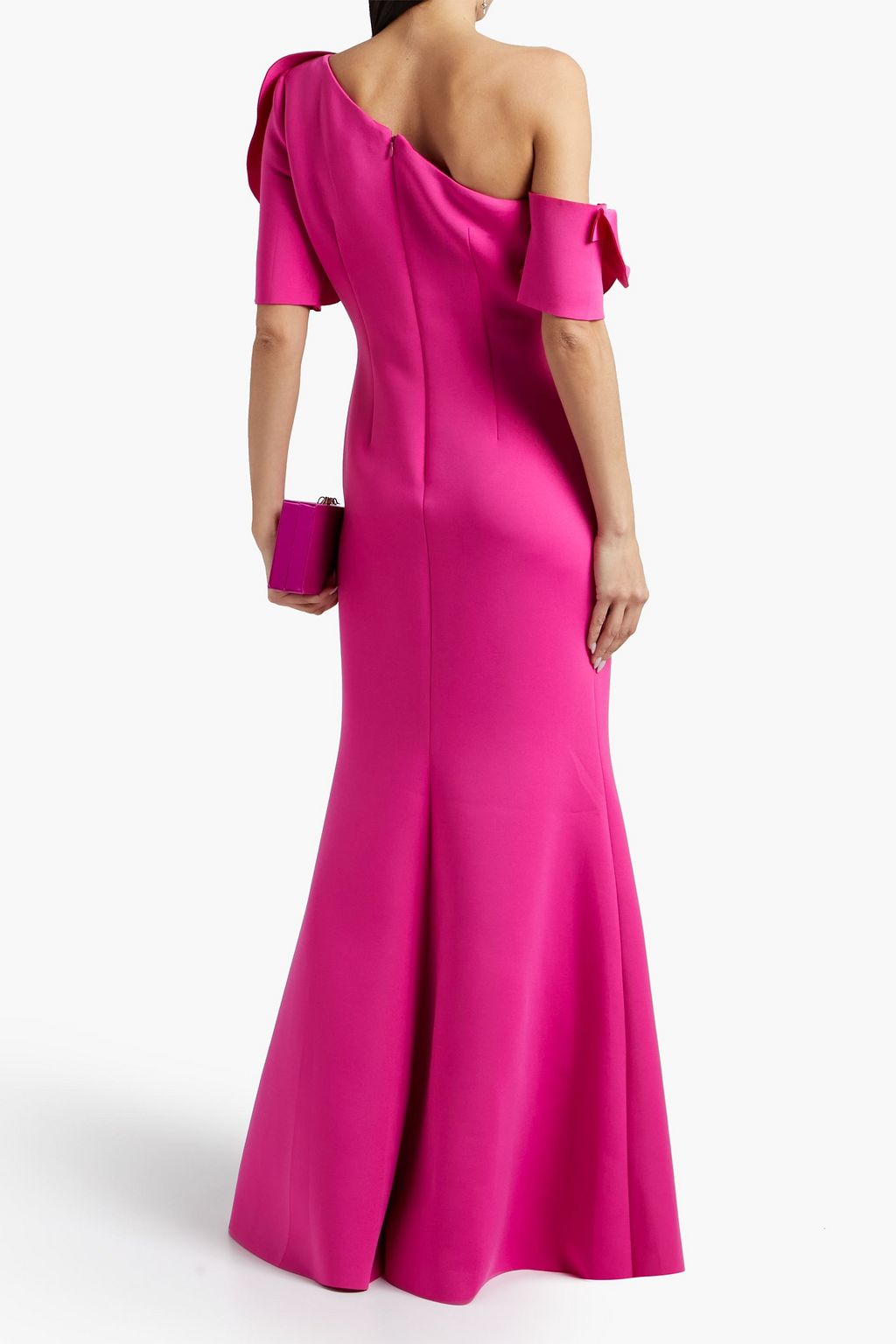 BADGLEY MISCHKA Fluted floral-appliquéd stretch-ponte gown