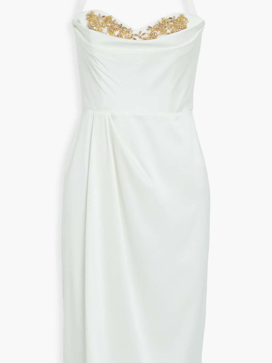 embellished draped pleated crepe halterneck dress