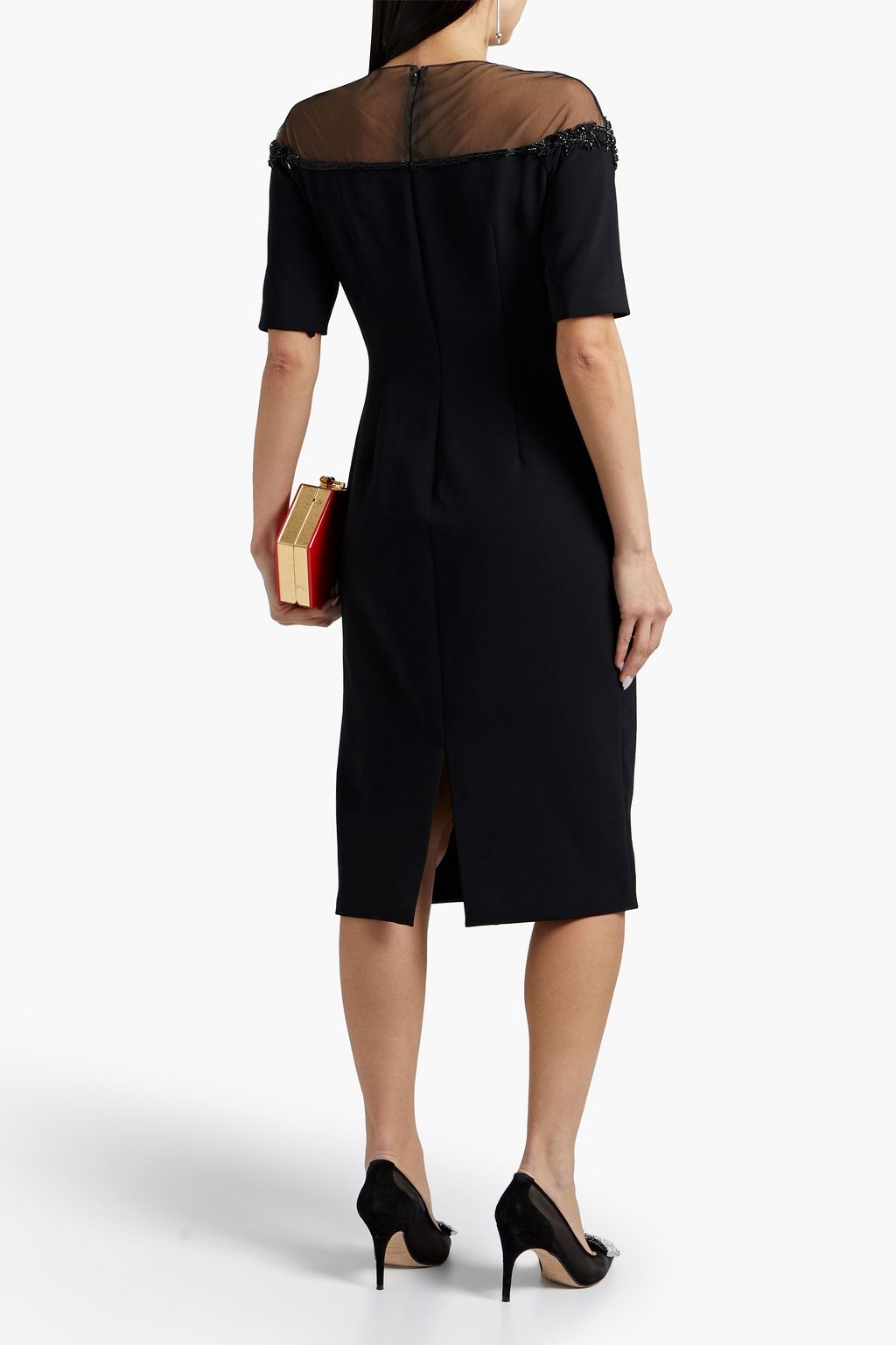 THEIA Embellished tulle-paneled cady dress