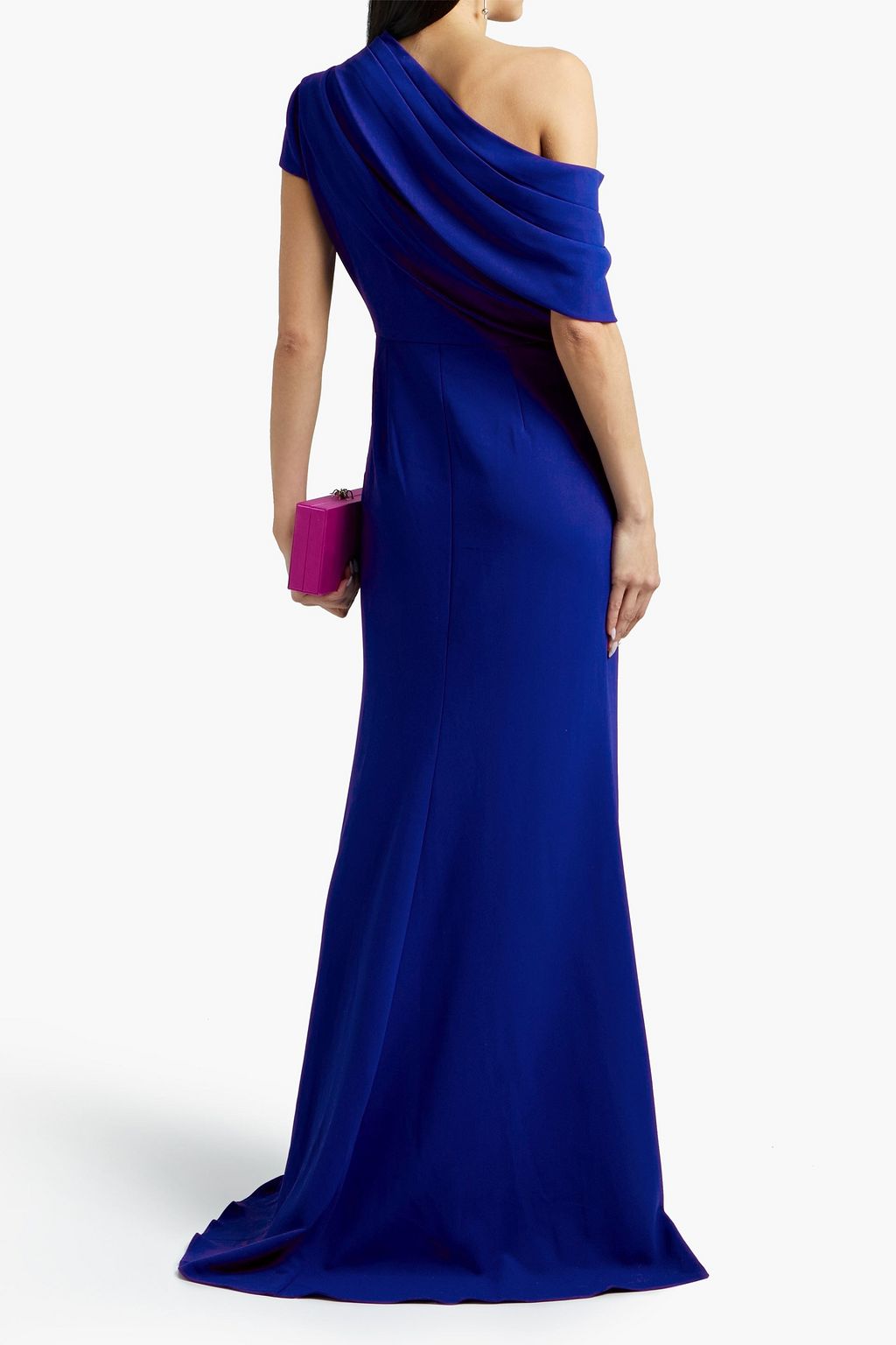 BADGLEY MISCHKA Off-the-shoulder draped crepe gown