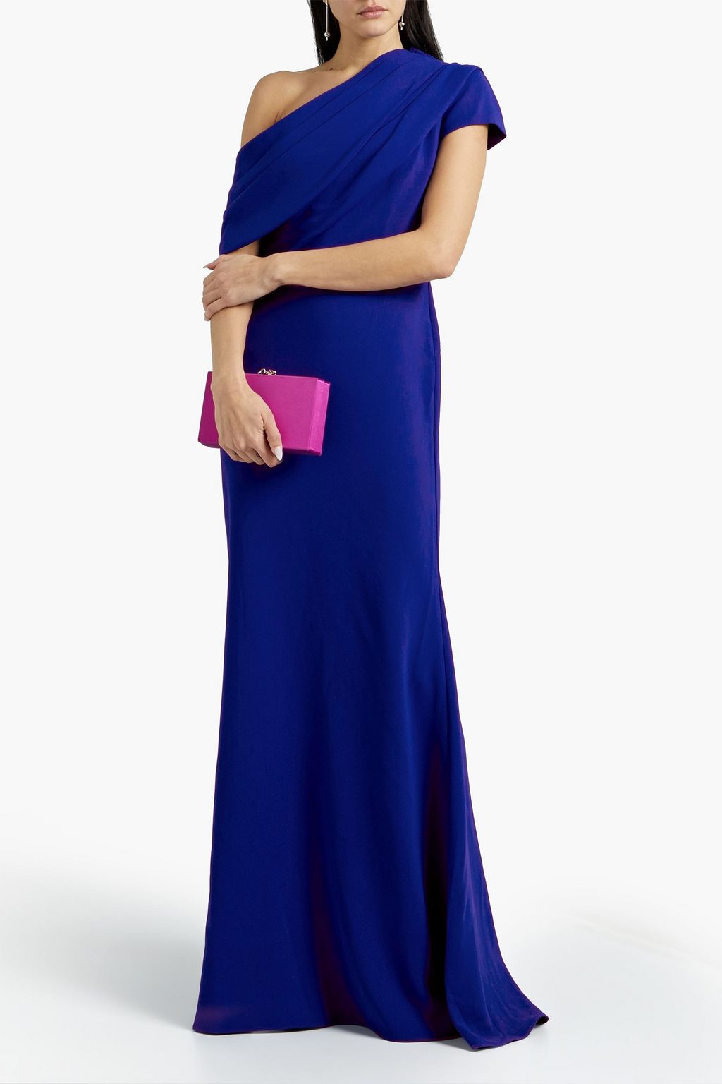 BADGLEY MISCHKA Off-the-shoulder draped crepe gown
