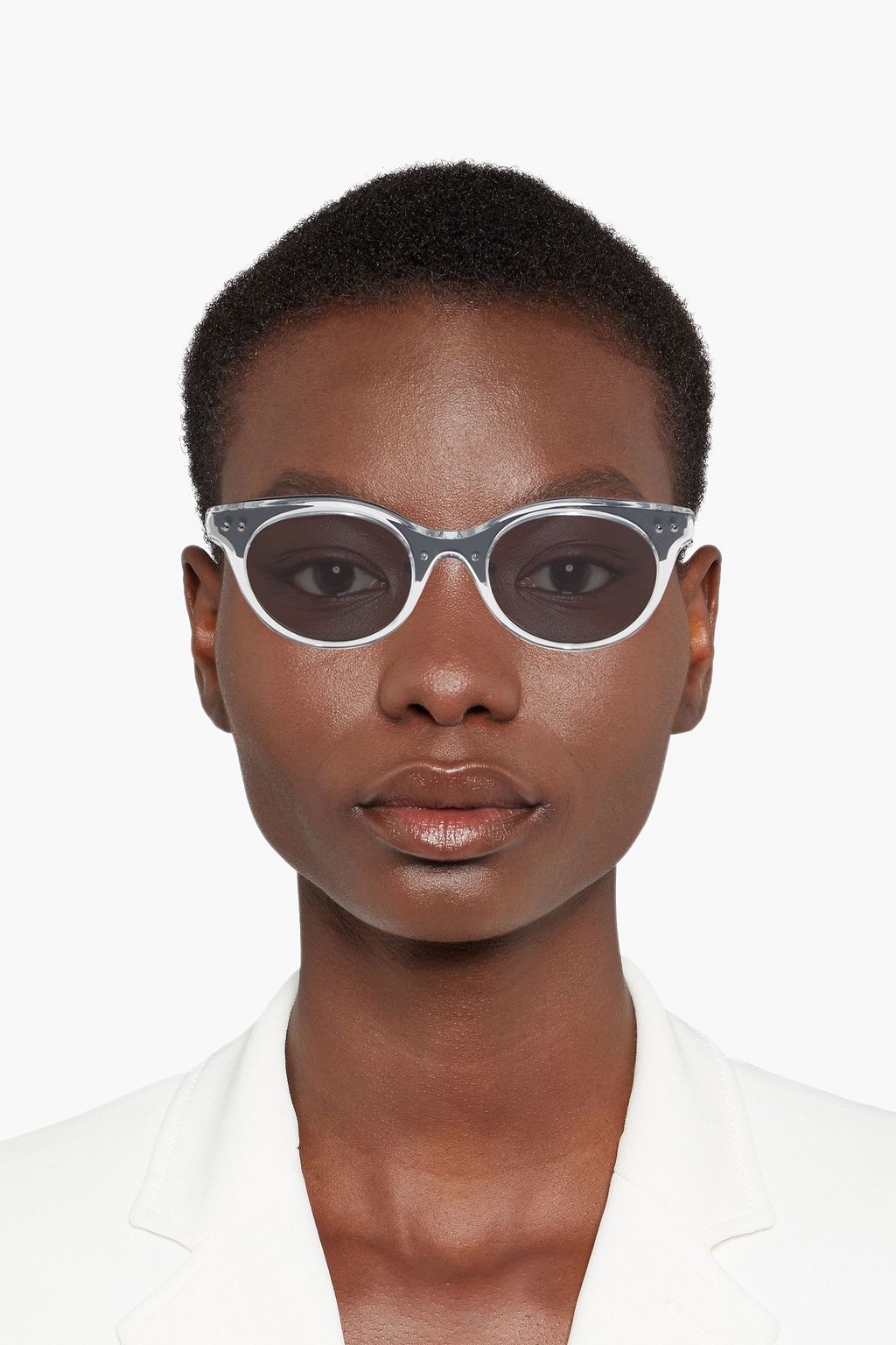 BOTTEGA VENETA Round-frame acetate and gunmetal-tone sunglasses