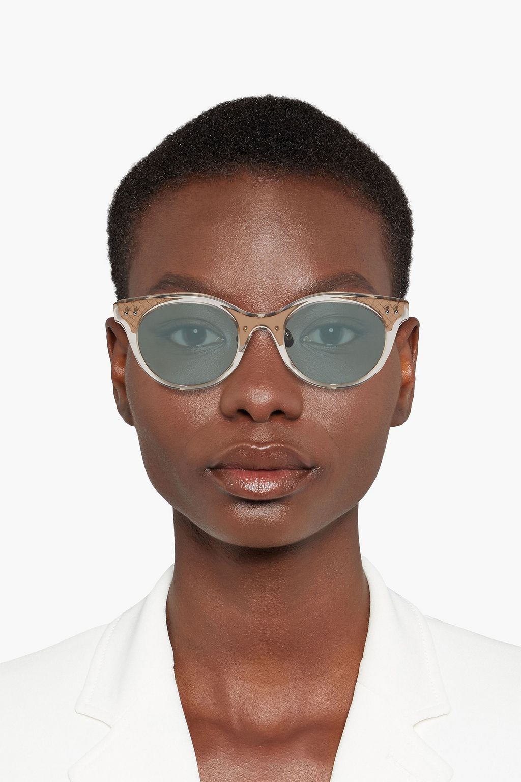 BOTTEGA VENETA Round-frame acetate and bronze-tone sunglasses