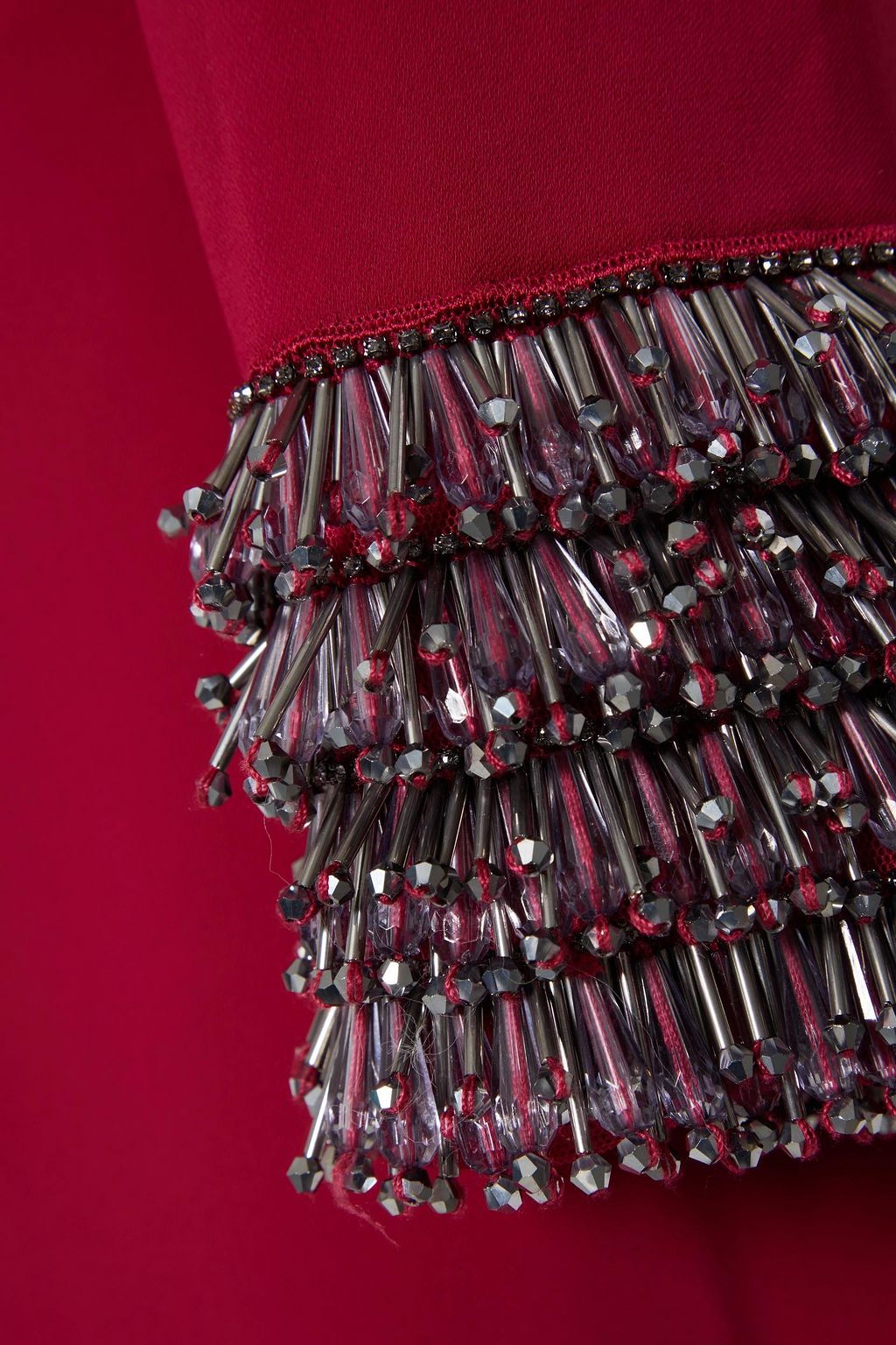 BADGLEY MISCHKA Bead and crystal-embellished pleated stretch-crepe dress