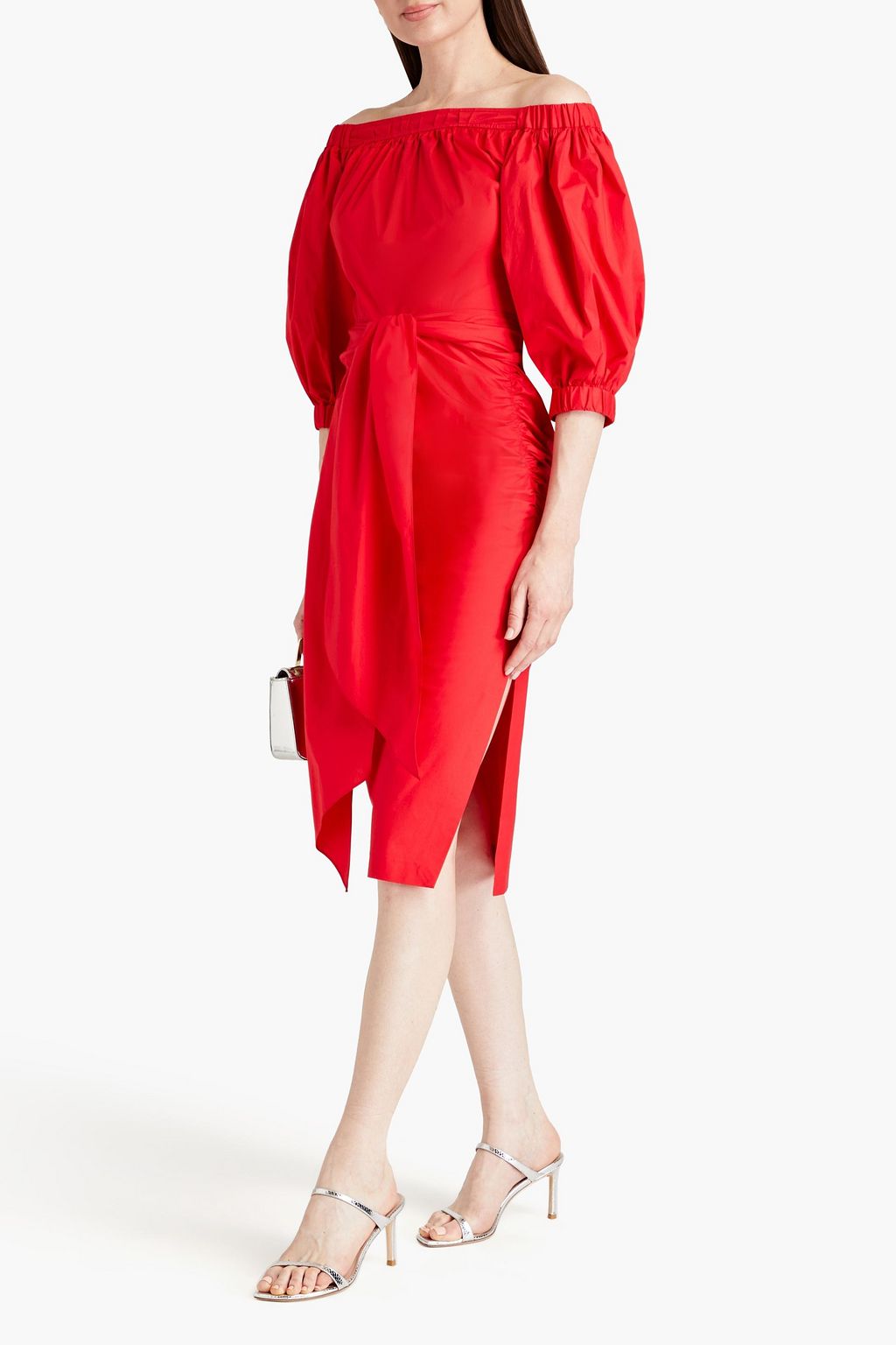 CAROLINA HERRERA コットンポプリン ワンピース オフショルダー カットアウト