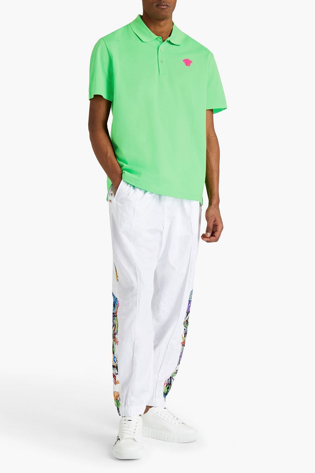 VERSACE Logo-embroidered cotton-piqué polo shirt
