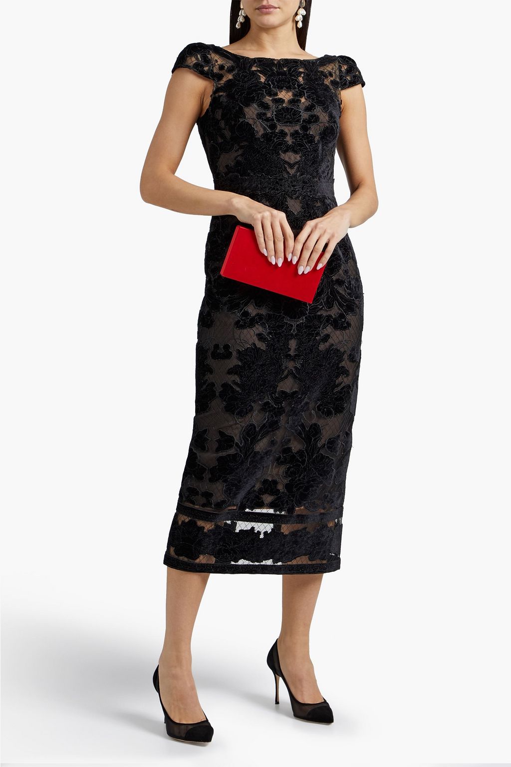 MARCHESA NOTTE فستان من التول مزخرف بالقماش وبتصميم مطرز
