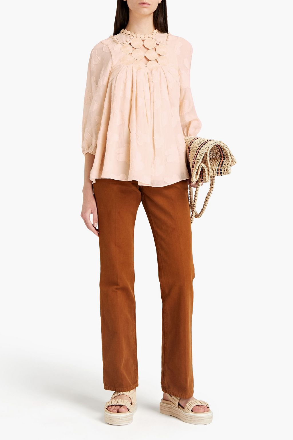 CHLOÉ Embroidered cotton and silk-blend gauze blouse