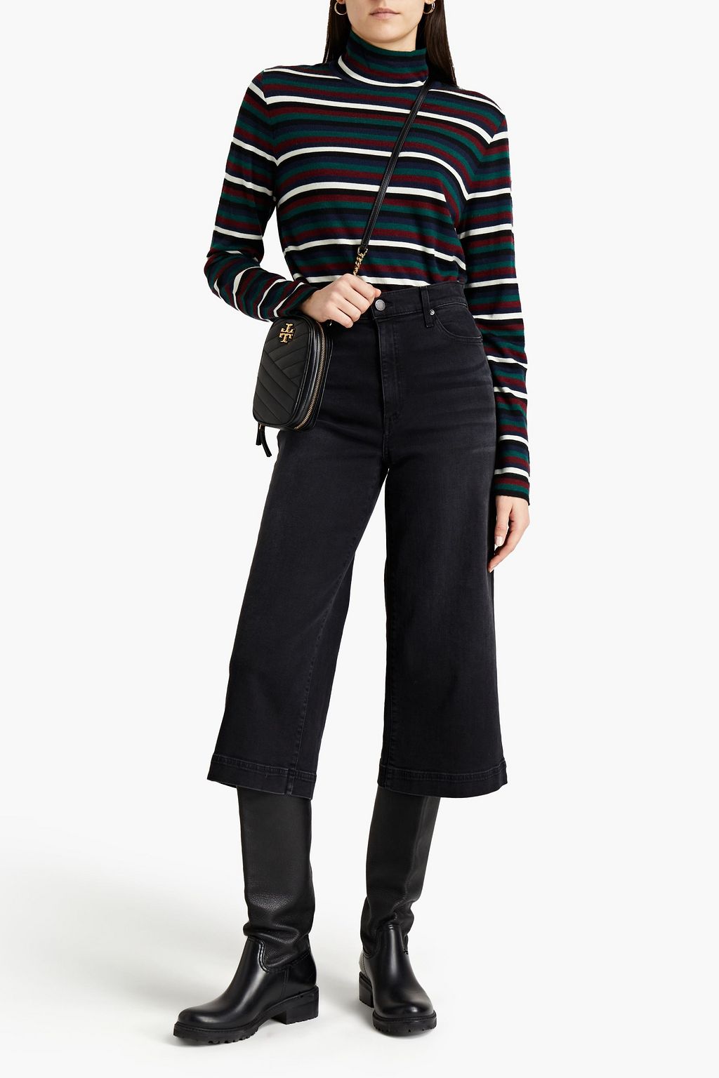 TORY BURCH Striped wool-blend turtleneck sweater