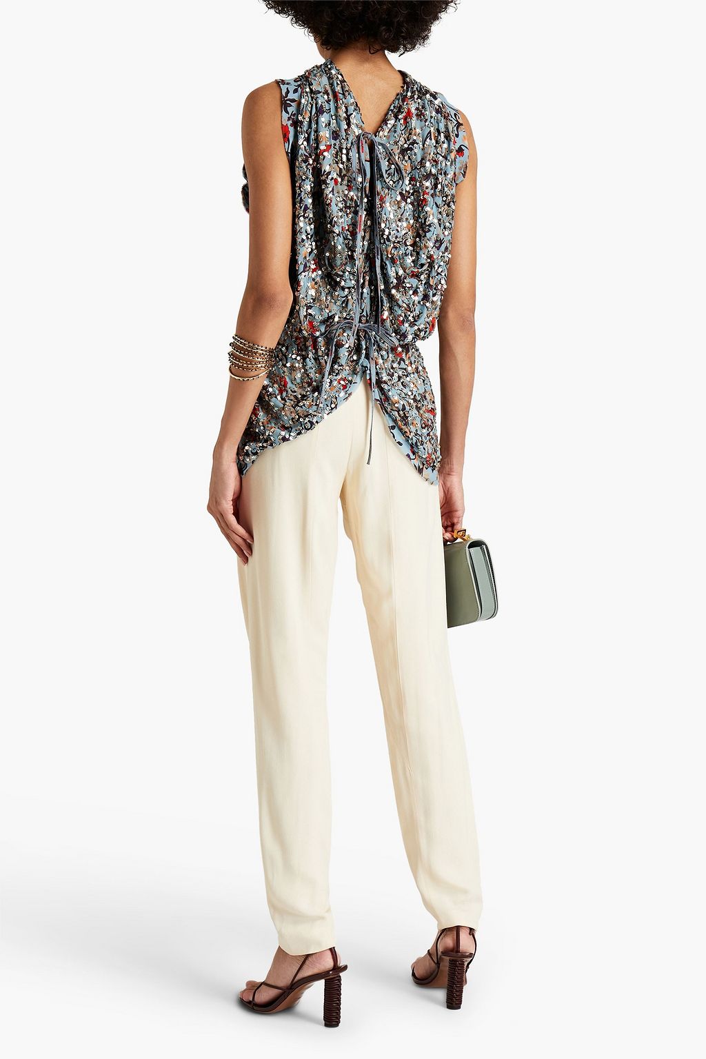 CHLOÉ Draped floral-print crepe top