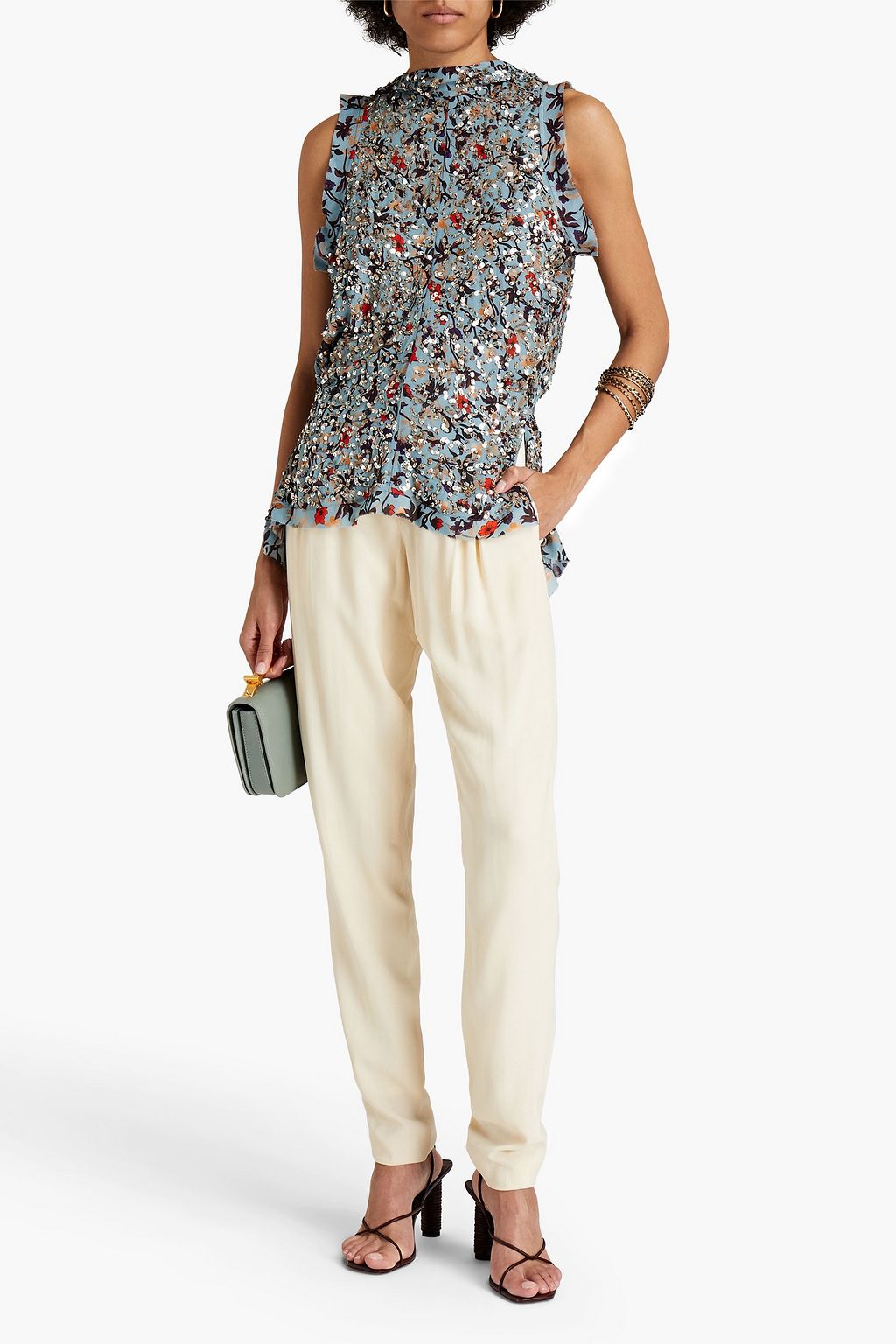 CHLOÉ Draped floral-print crepe top