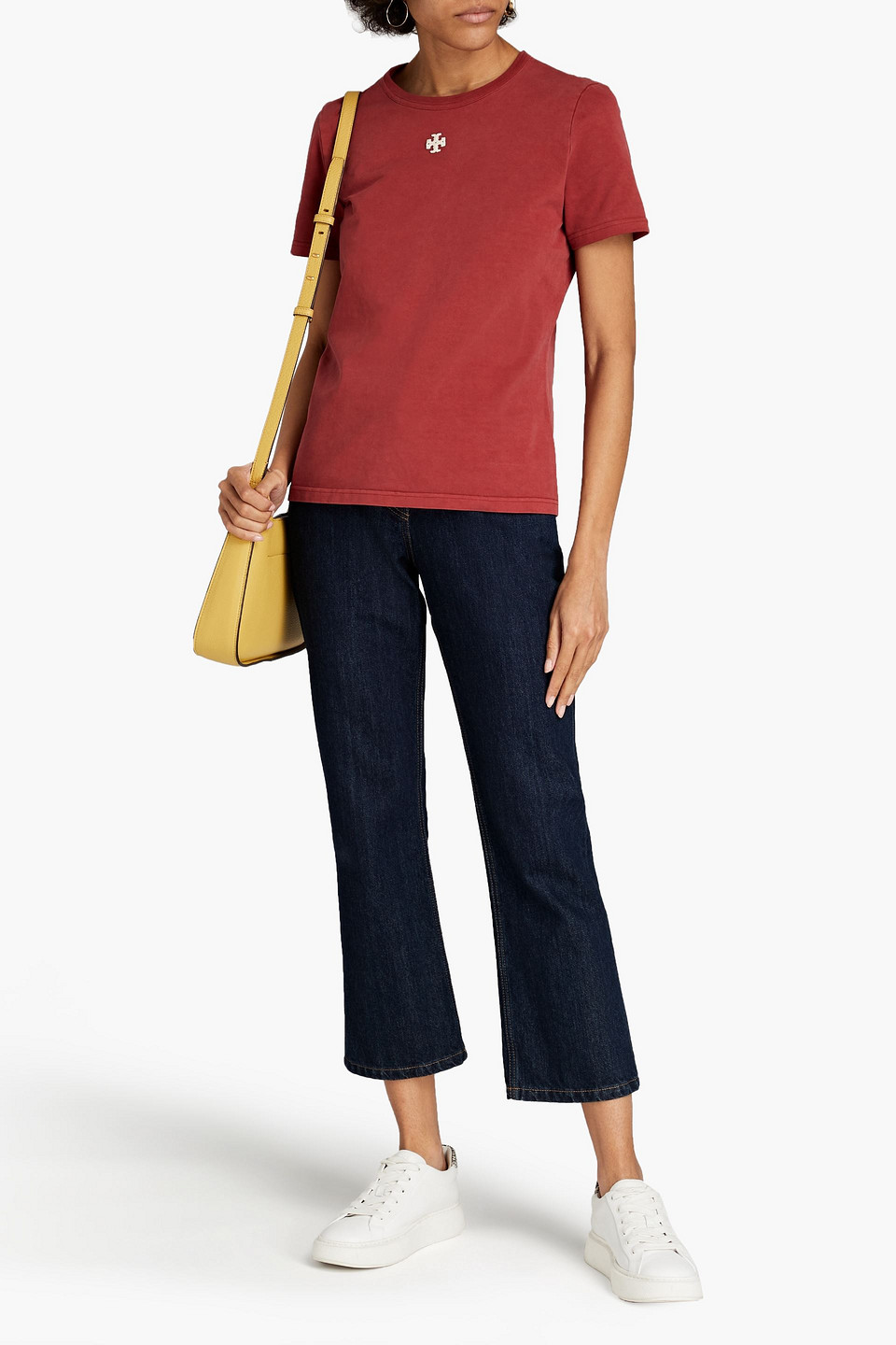 Tory Burch Embroidered Cotton-jersey T-shirt In Brick