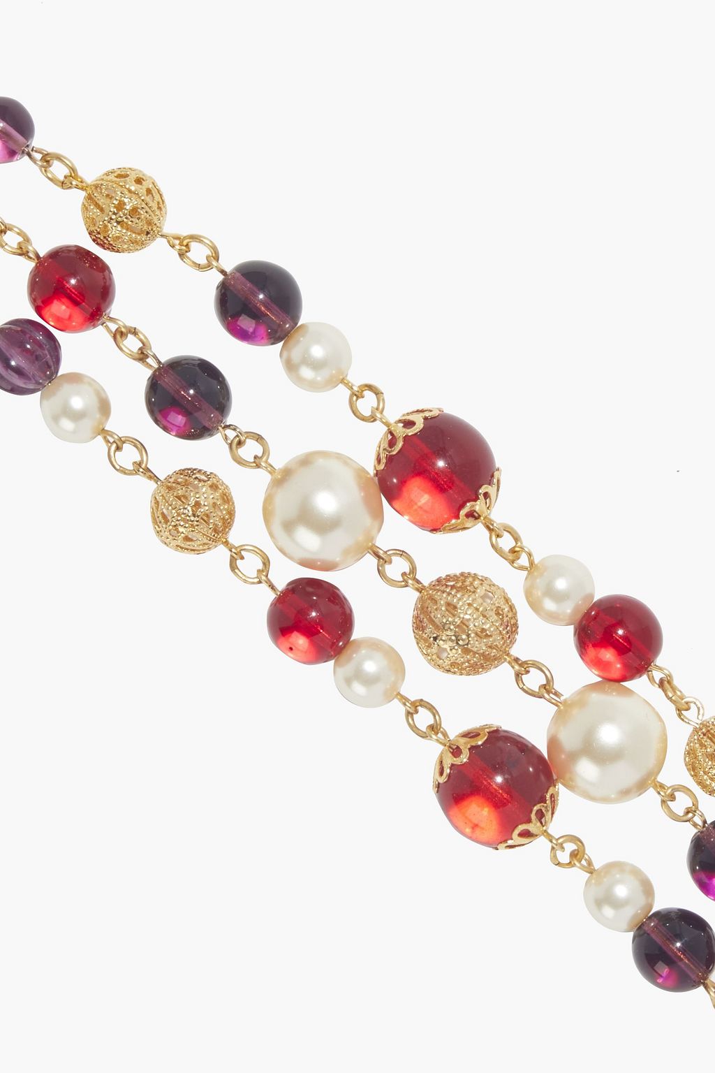 BEN-AMUN 24-karat gold-plated, faux pearl and ruby bracelet