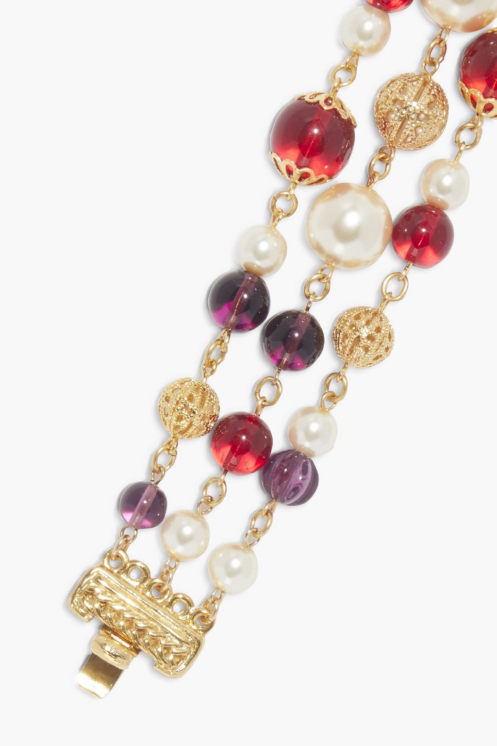 BEN-AMUN 24-karat gold-plated, faux pearl and ruby bracelet