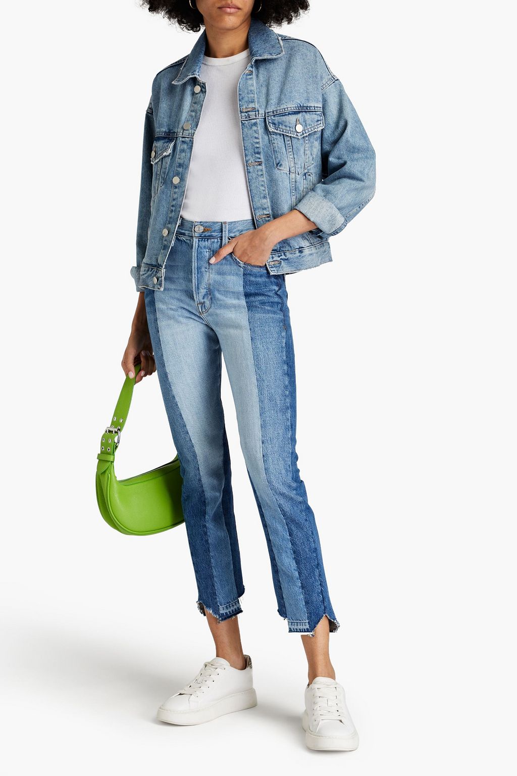 FRAME Cropped patchwork boyfriend jeans