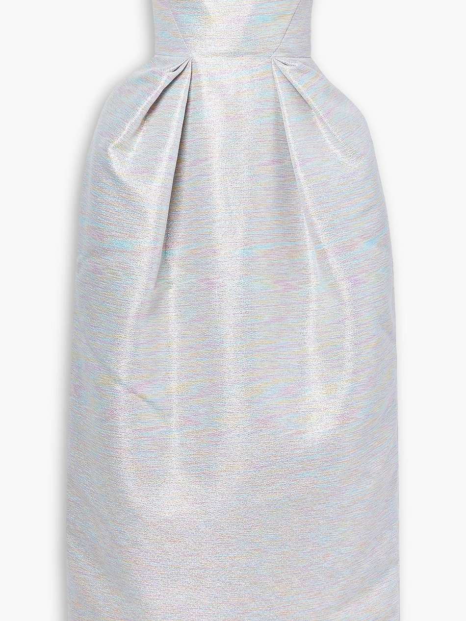 strapless pleated metallic jacquard gown
