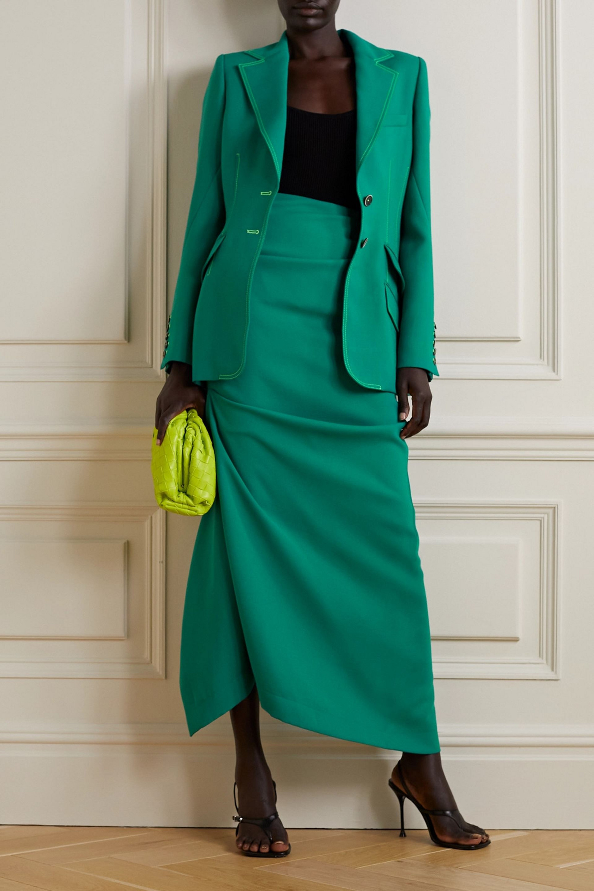 Christopher John Rogers Asymmetric gathered woven maxi skirt