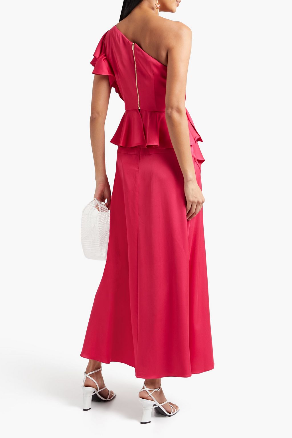 THEIA Satin-crepe midi skirt