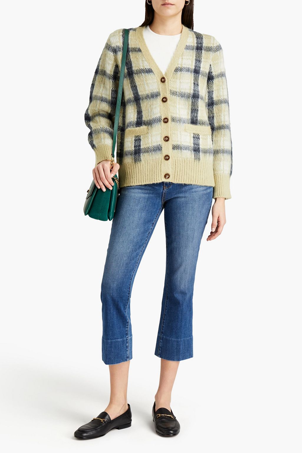 TORY BURCH Checked jacquard-knit cardigan
