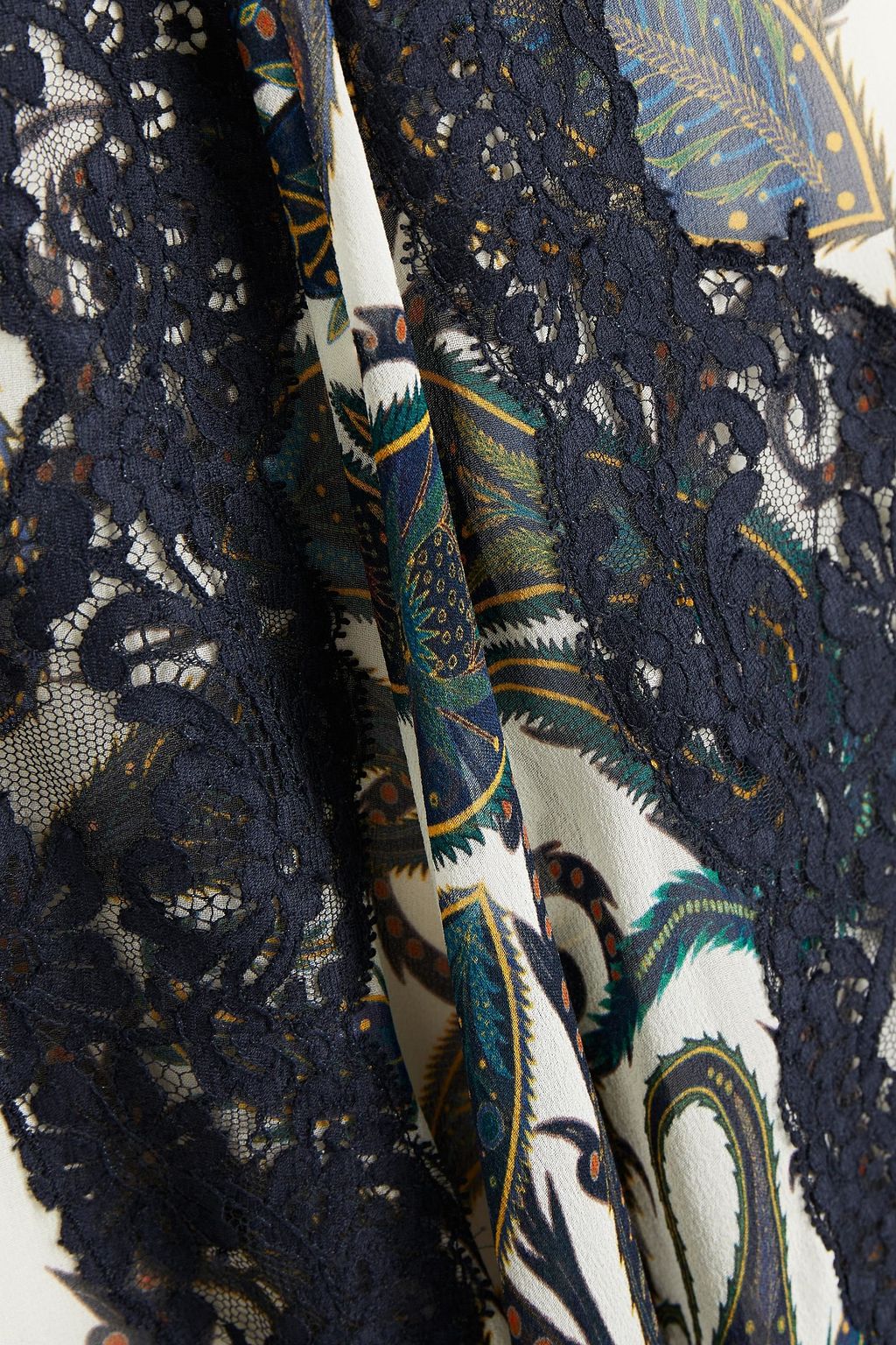 CHLOÉ Lace-trimmed paisley-print silk-voile midi skirt