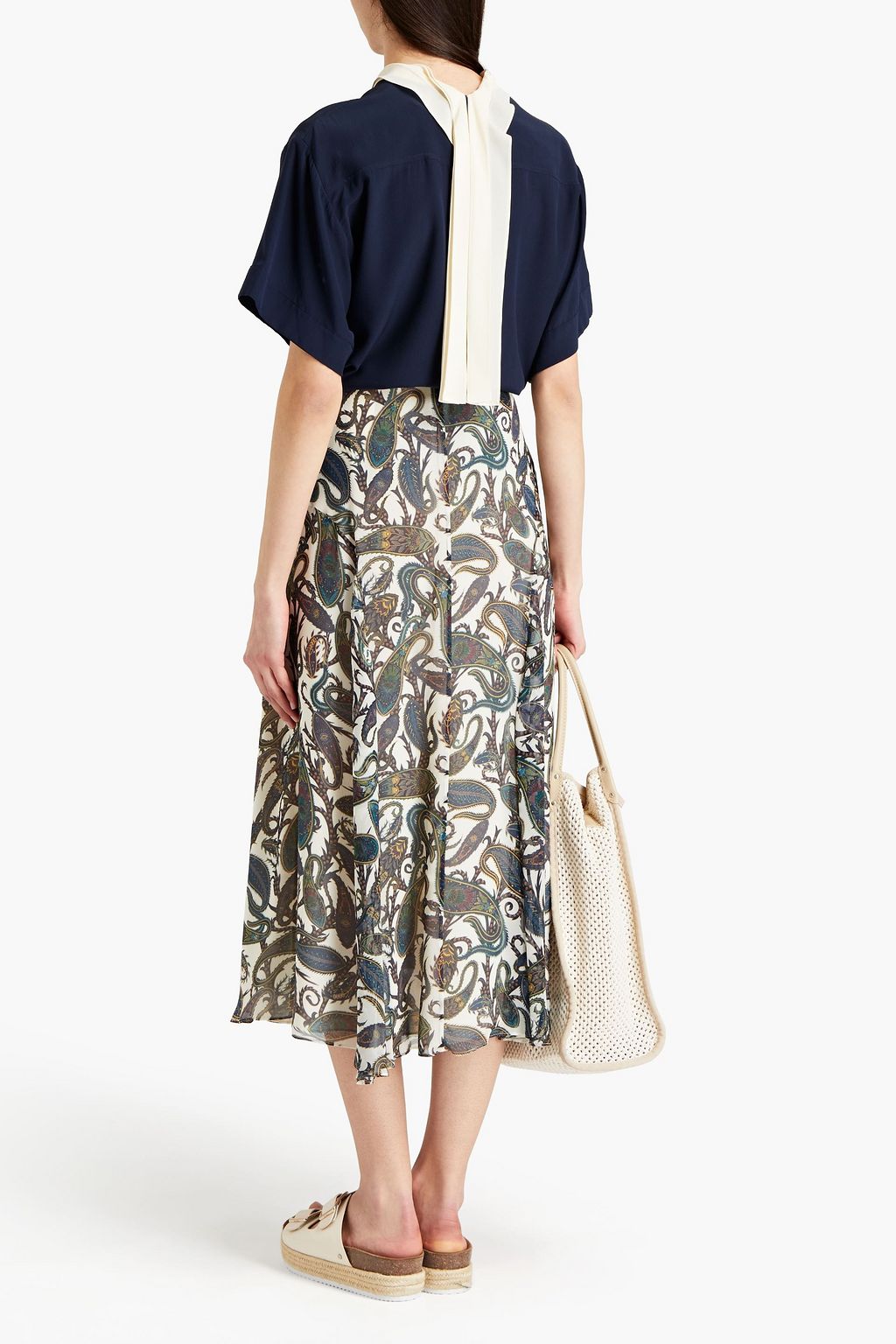 CHLOÉ Lace-trimmed paisley-print silk-voile midi skirt