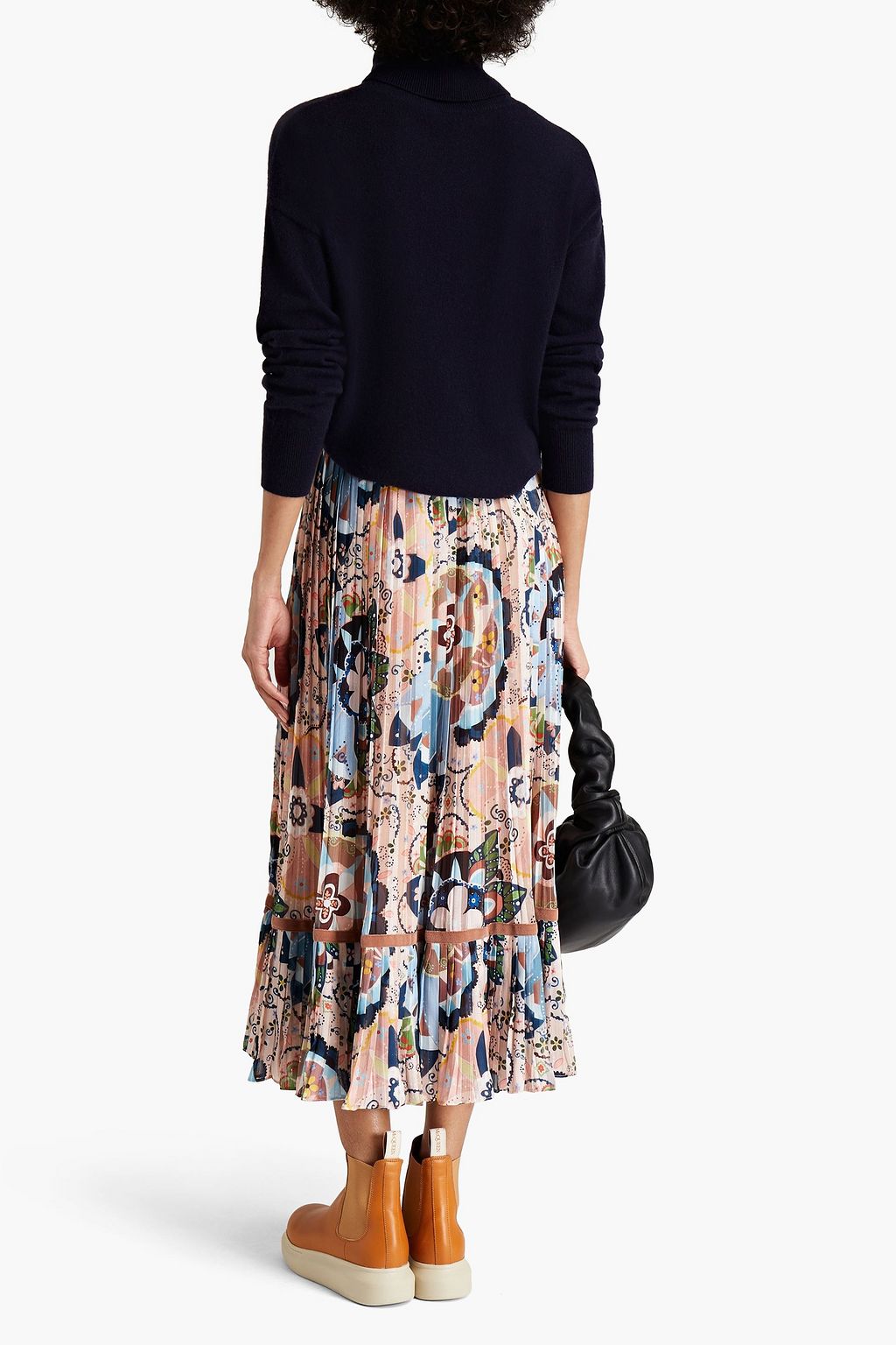 SEE BY CHLOÉ Pleated burnout-effect printed satin midi skirt