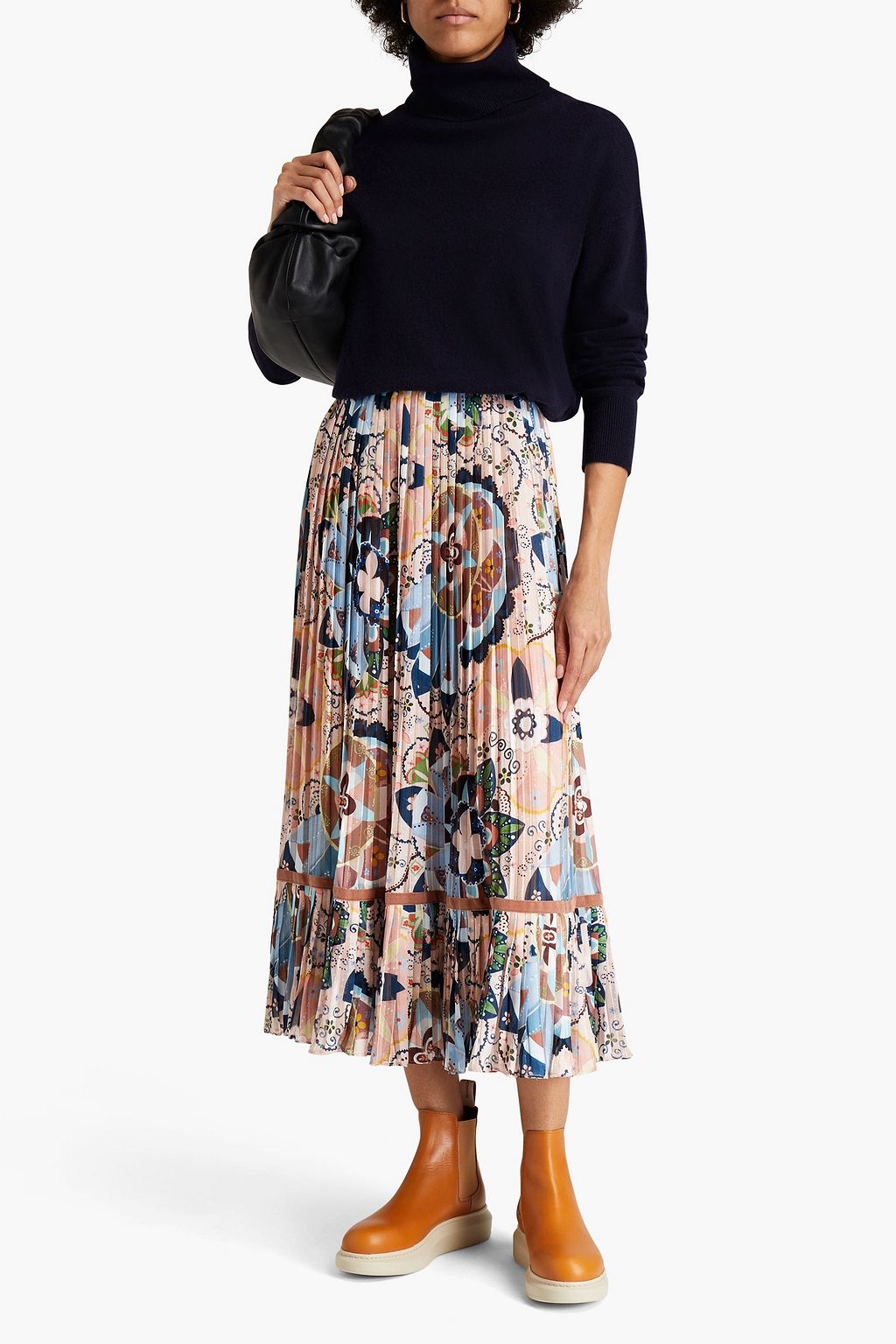 SEE BY CHLOÉ Pleated burnout-effect printed satin midi skirt