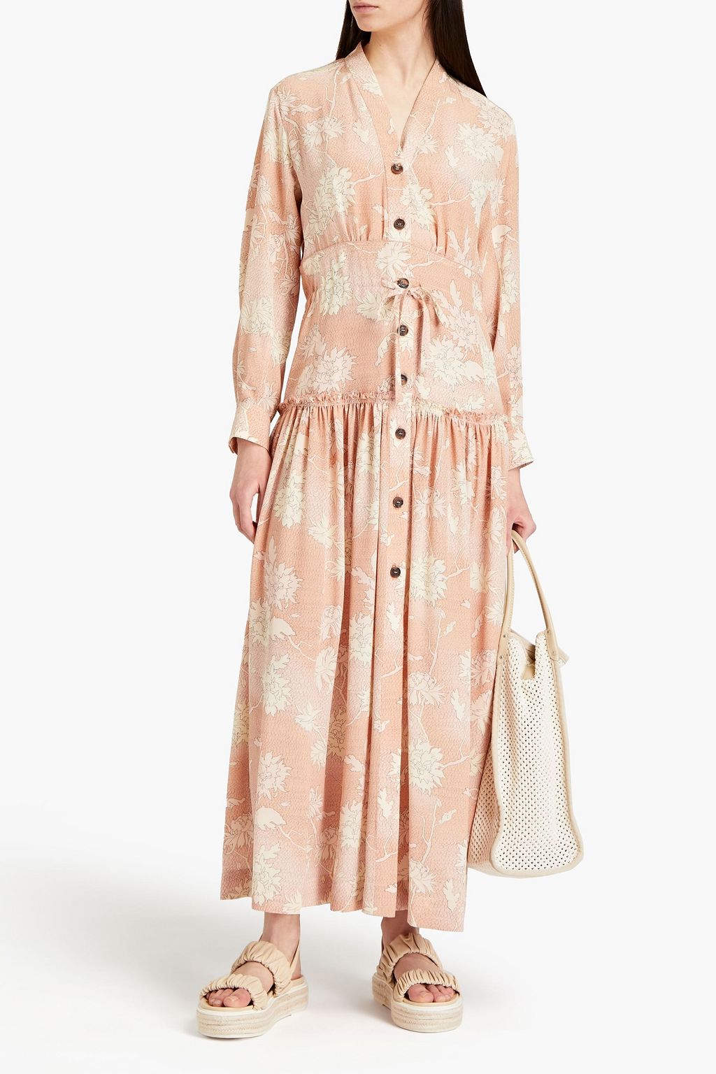CHLOÉ Tiered printed silk crepe de chine midi dress