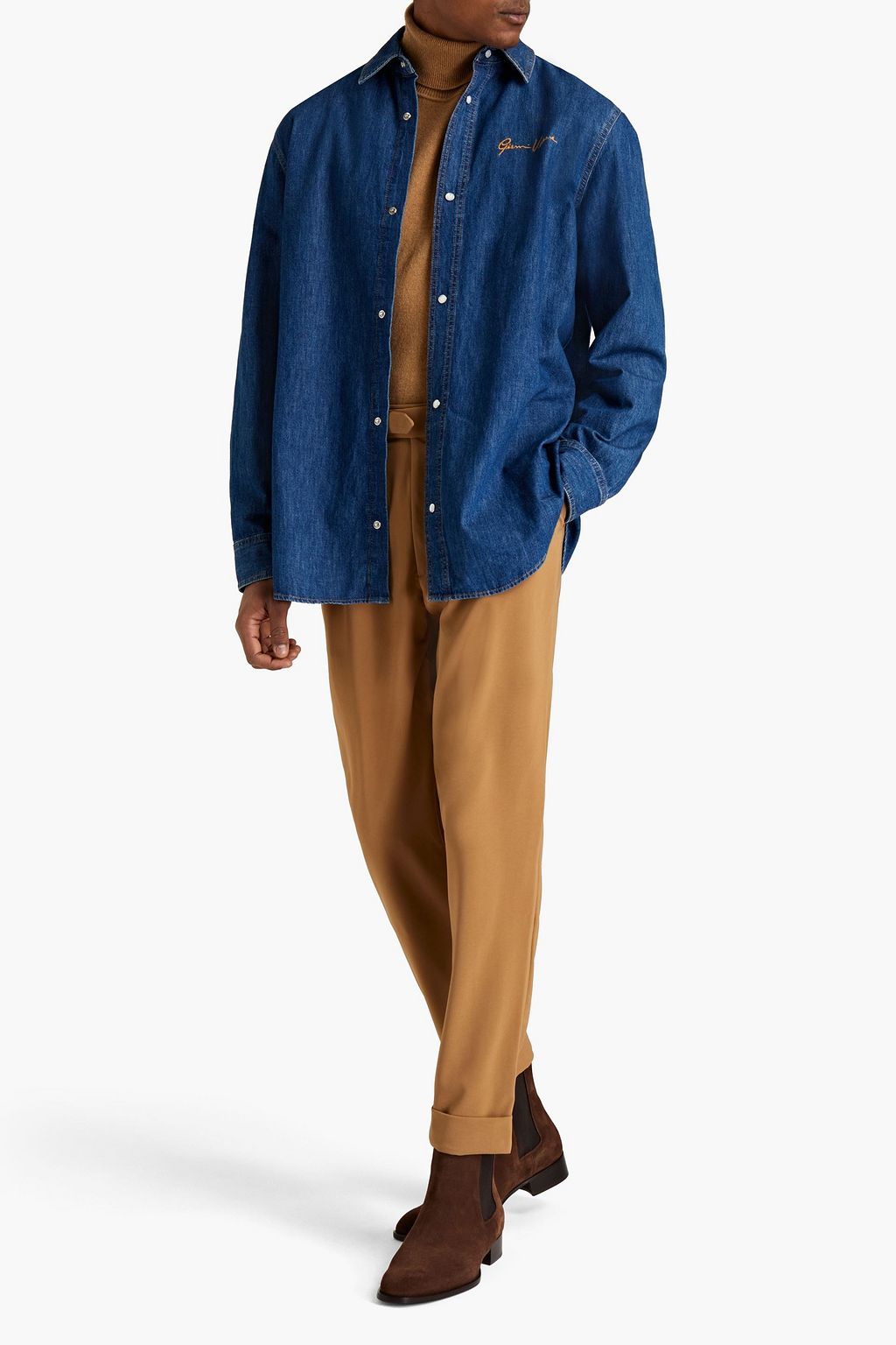 VERSACE Embroidered denim shirt