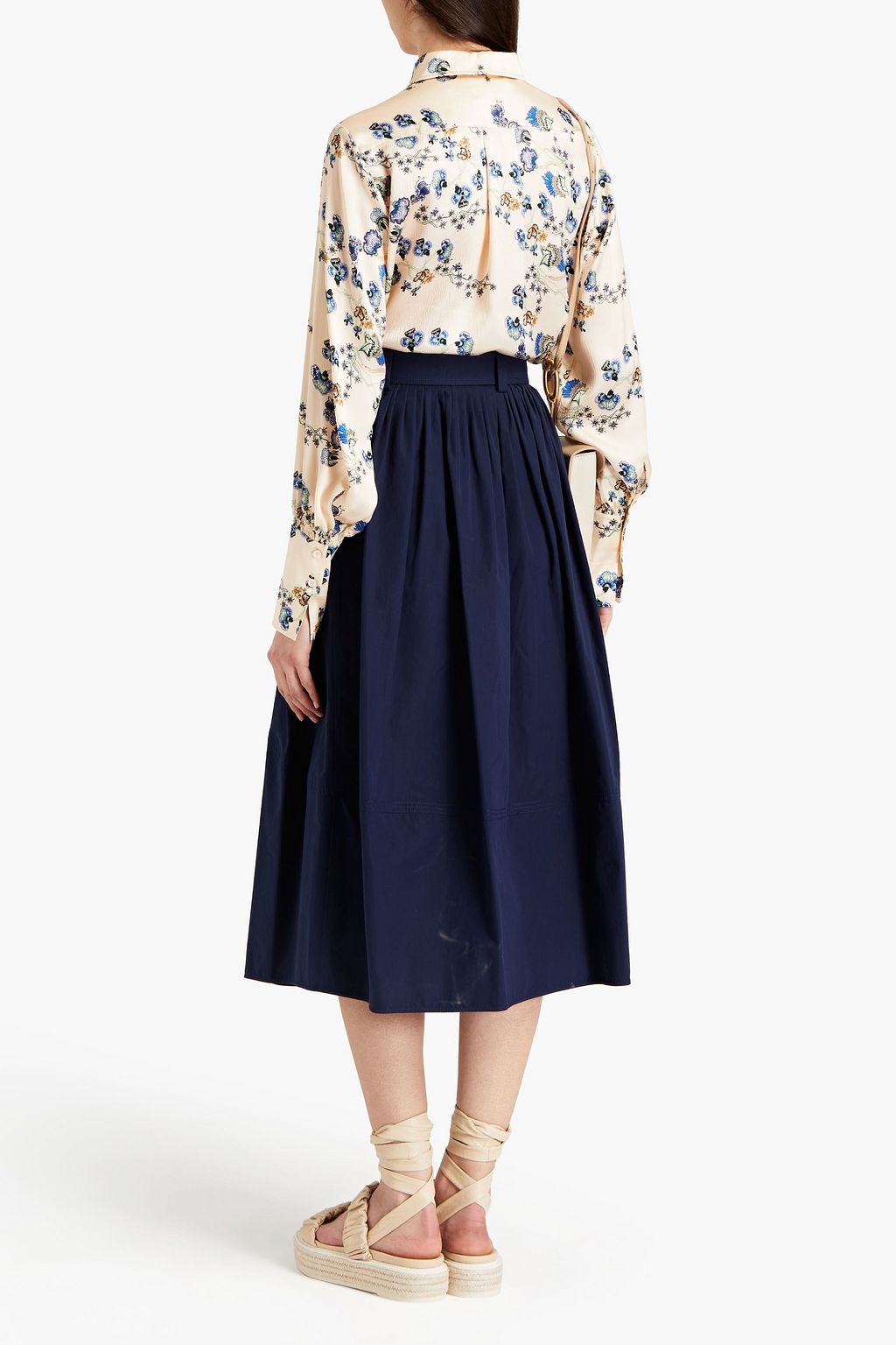 CHLOÉ Pleated belted cotton-poplin midi skirt