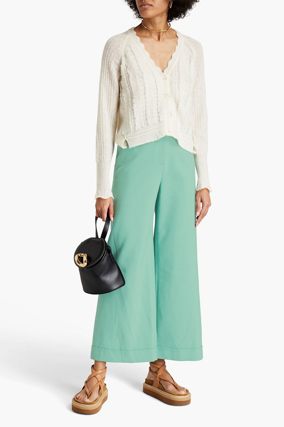 See By Chloé Cropped Cotton-blend Wide-leg Trousers In Blue