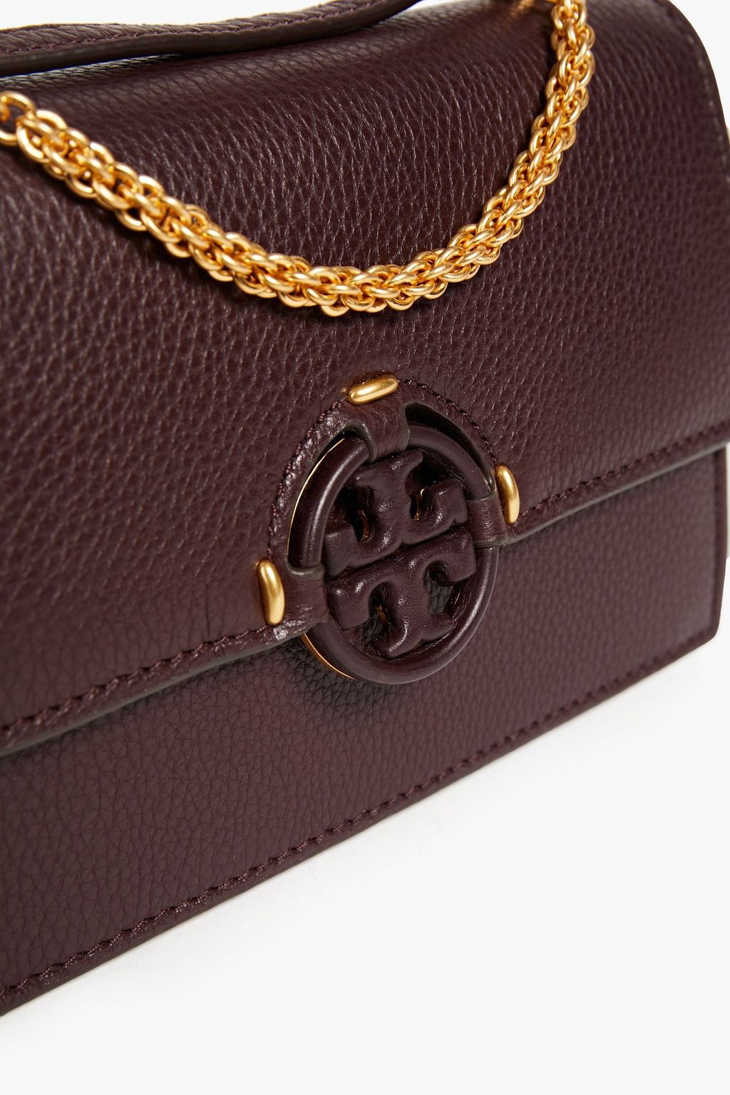 TORY BURCH Chain-trimmed pebbled-leather shoulder bag