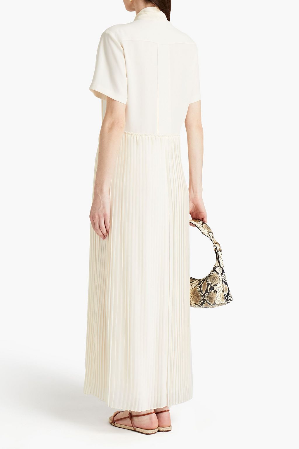 CHLOÉ Pussy-bow pleated crepe maxi dress