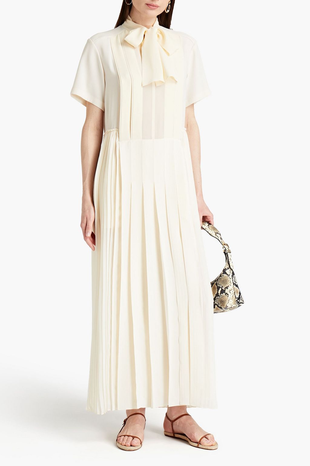 CHLOÉ Pussy-bow pleated crepe maxi dress